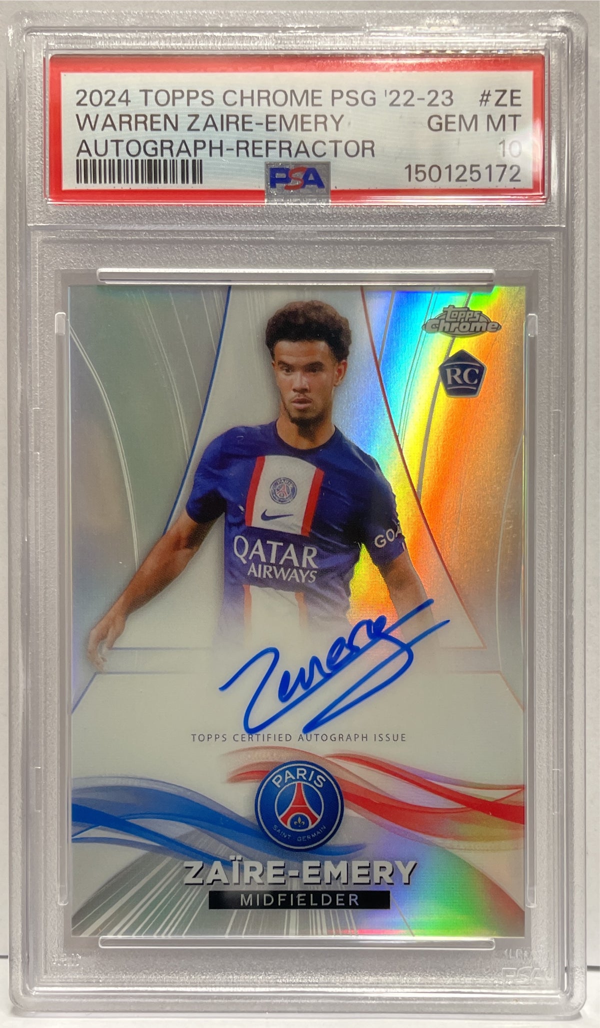 Warren Zaire Emery Rookie Autograph On Card Topps Chrome PSG 2022/23 PSA 10