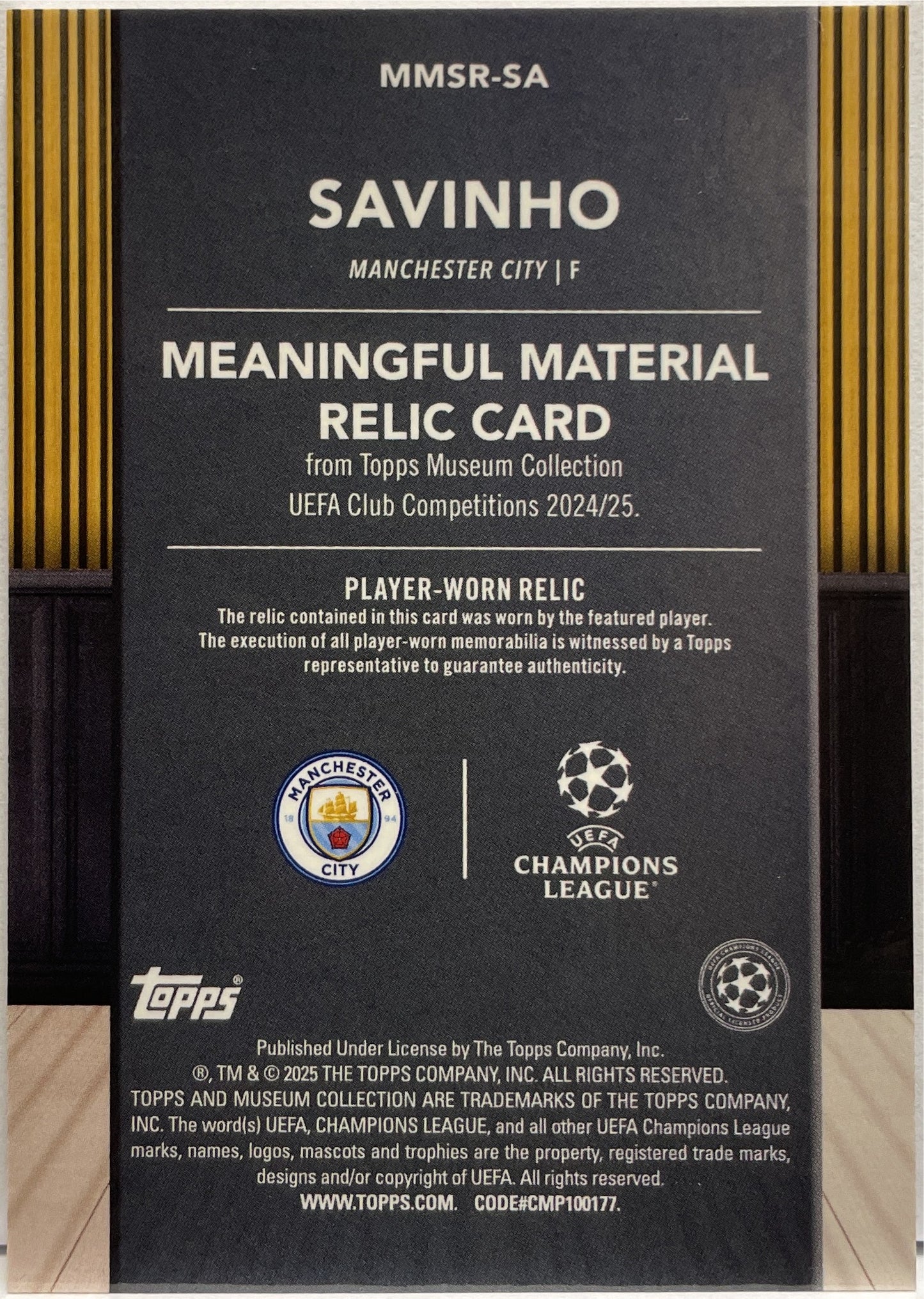 Savinho 87/199 Patch Worn Meaningful Materials Topps Museum 2024/25