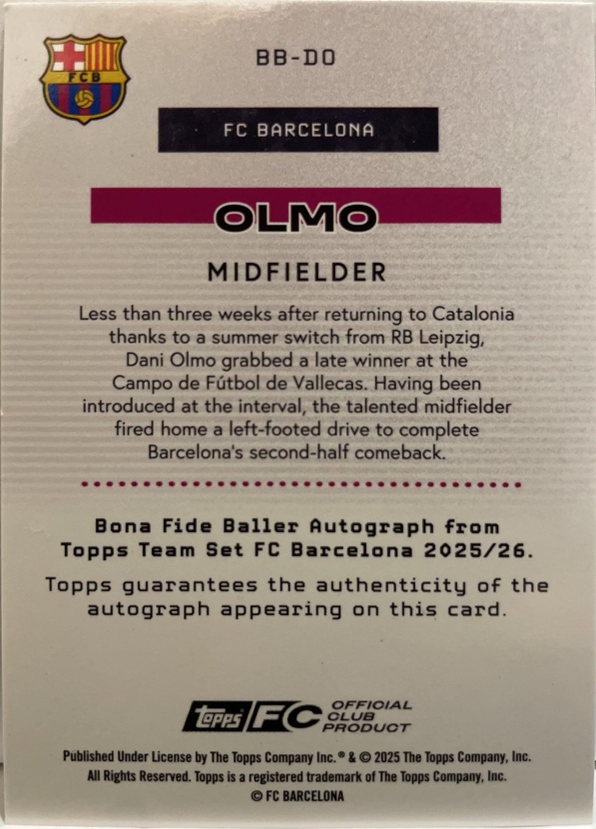 Dani Olmo 1/1 Autograph Foilfractor Topps FC Barcelona Team Set 2025/26