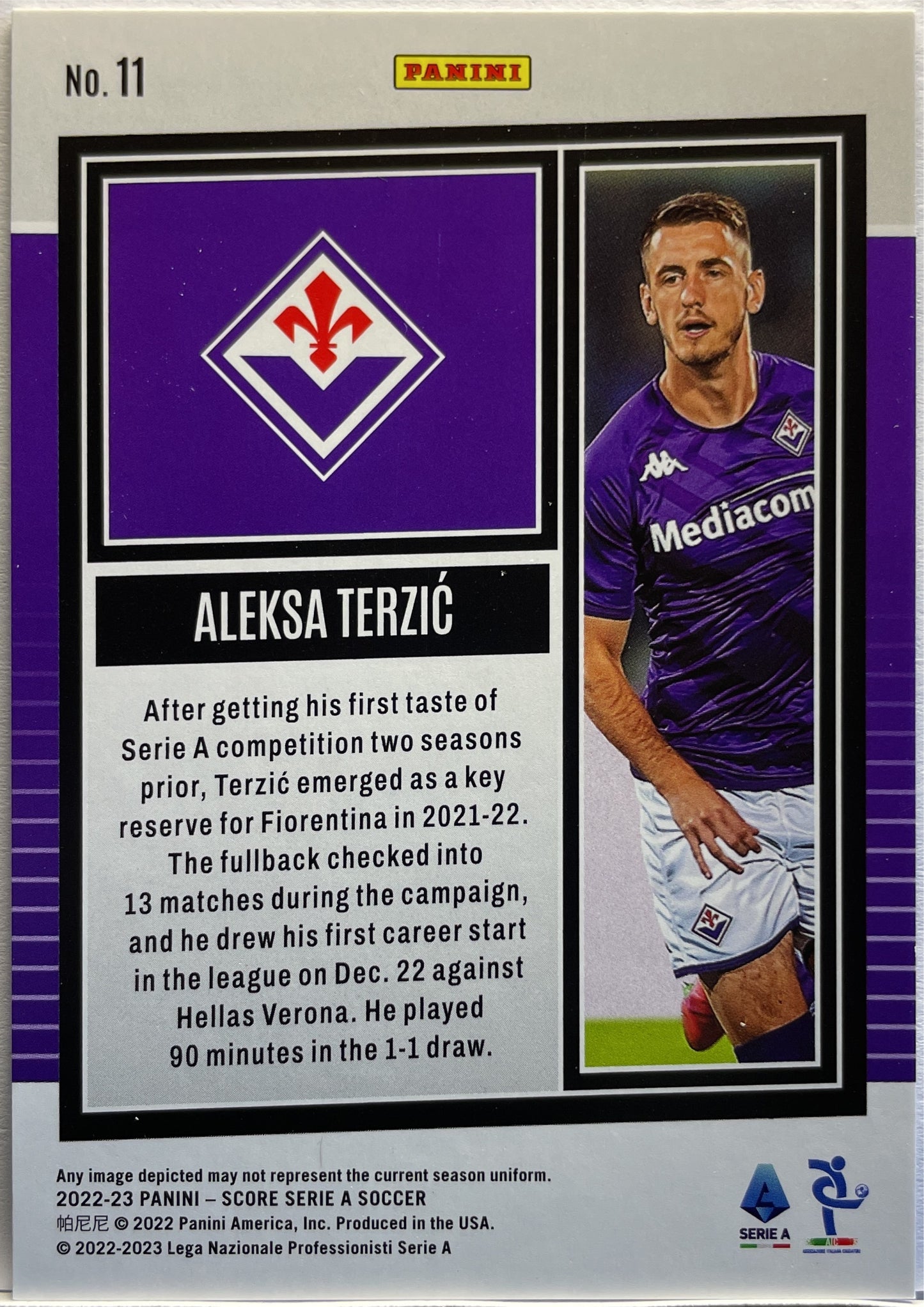 Aleksa Terzic 48/60 Rookie Blue Laser Score Serie A 2022/23