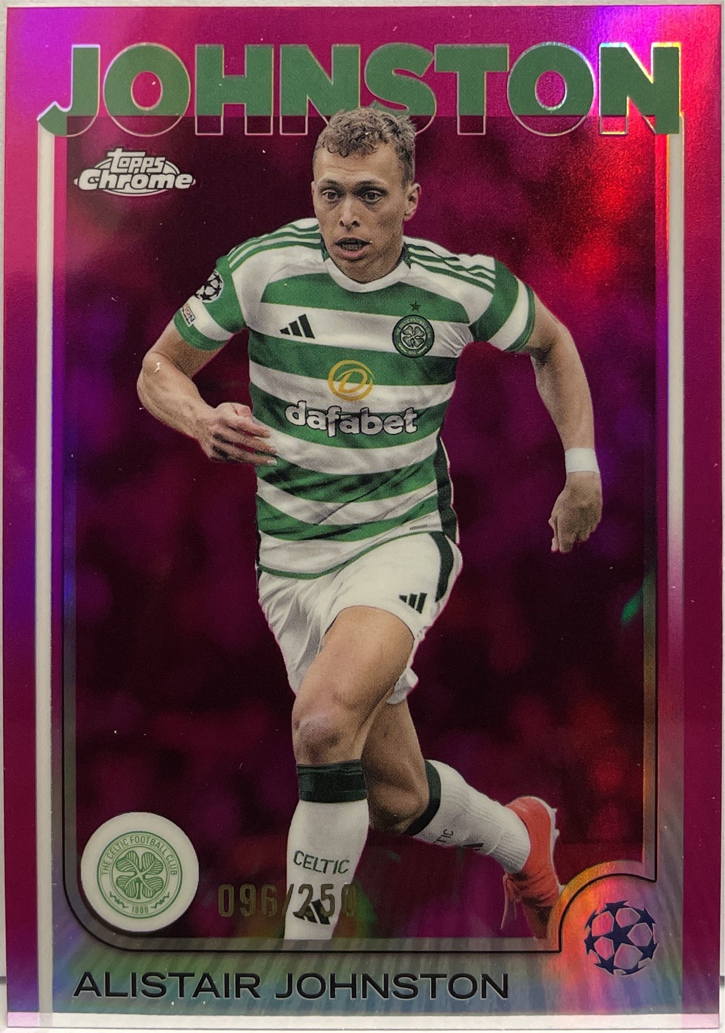 Alistair Johnston 96/250 Pink Topps Chrome UCC 2024/25