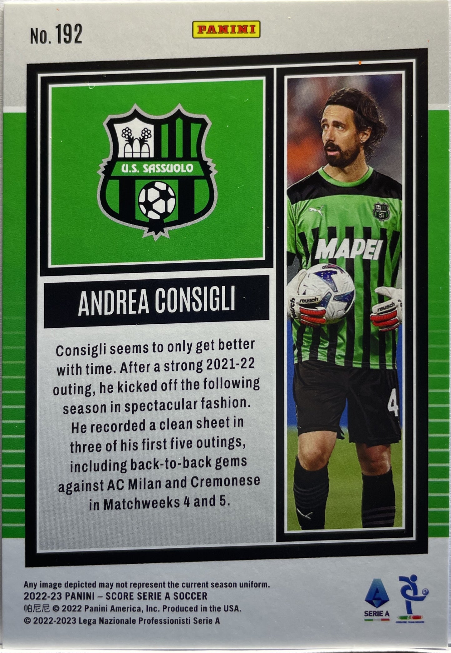 Andrea Consigli 1/35 Orange Laser Score Serie A 2022/23