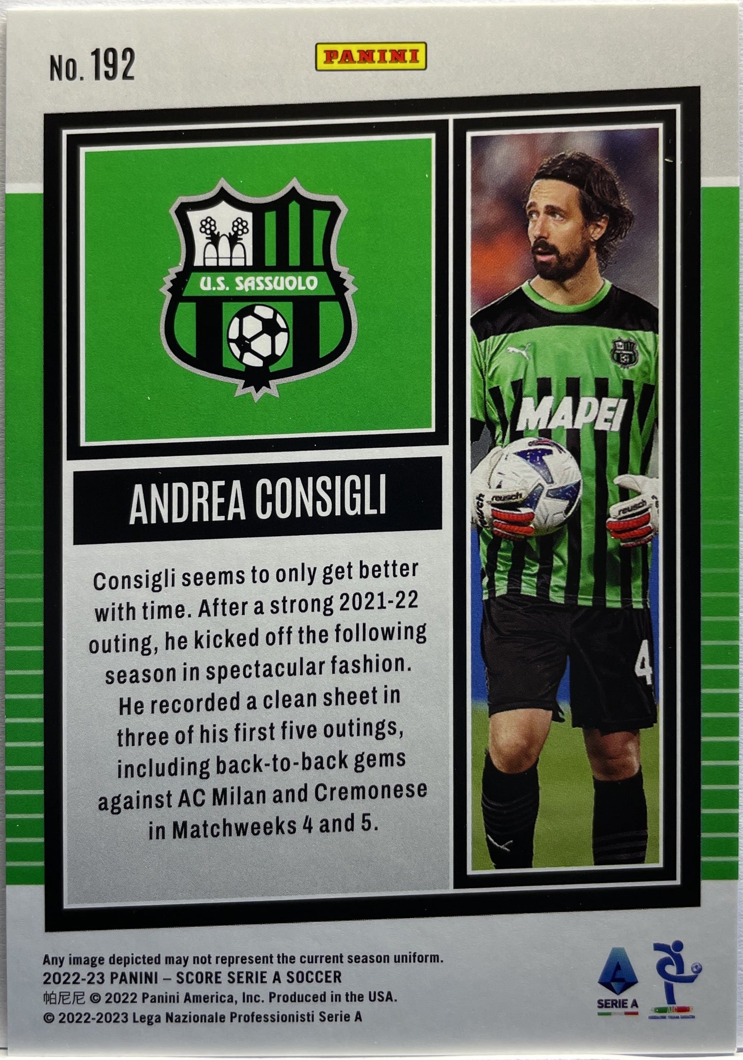 Andrea Consigli 32/60 Blue Laser Score Serie A 2022/23