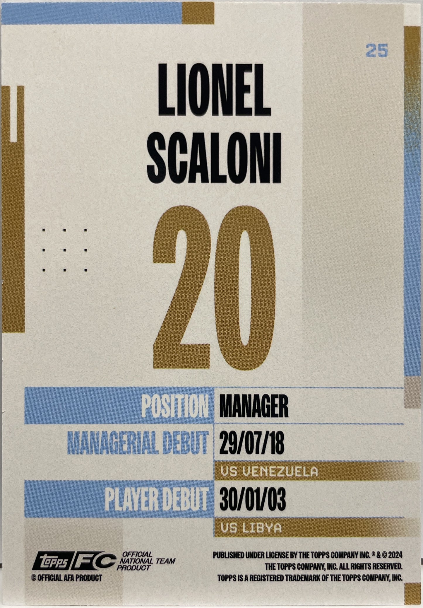 Lionel Scaloni 70/250 Topps Argentina Team Set 2024/25