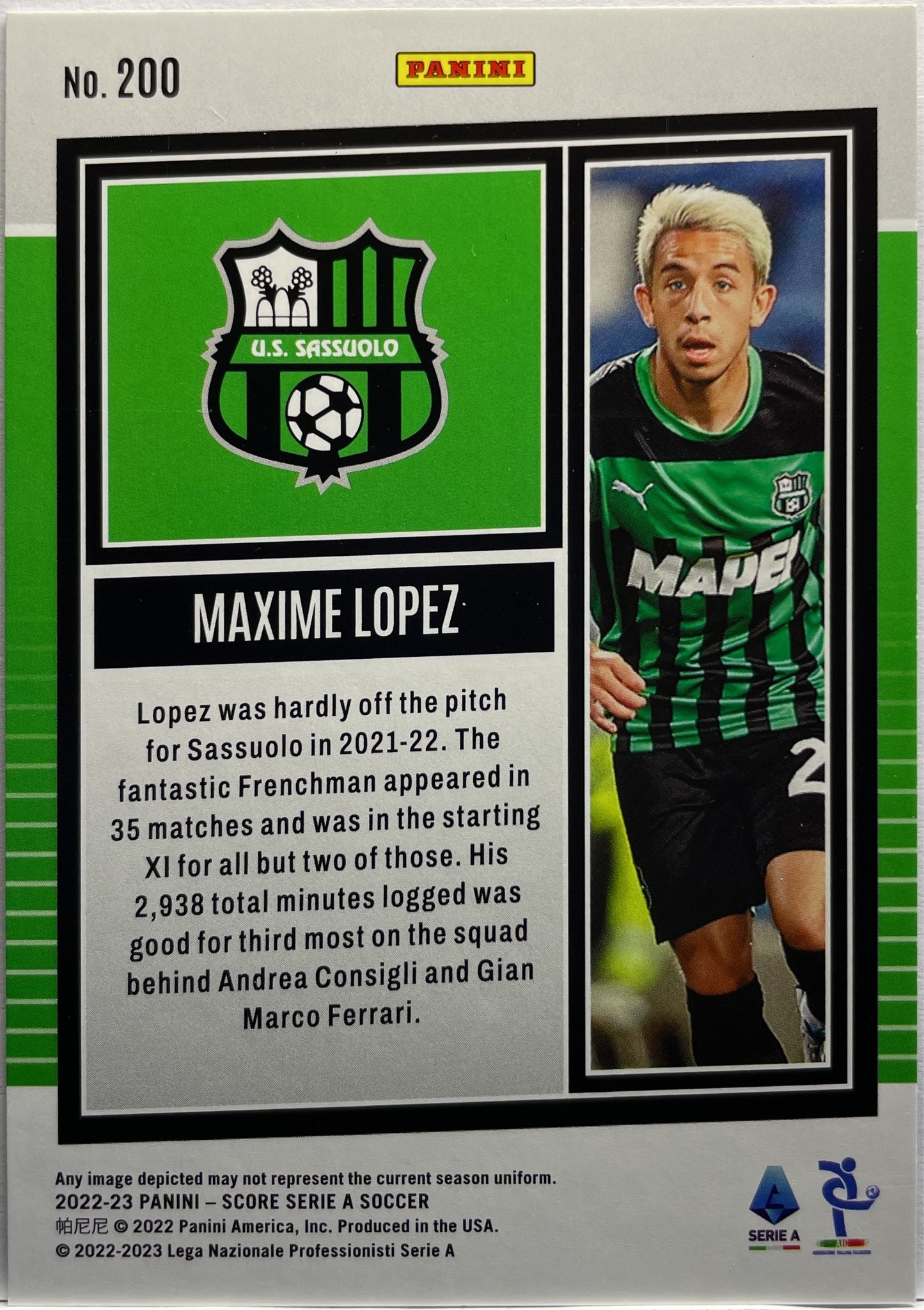 Maxime Lopez 54/55 Bronze Swirl Score Serie A 2022/23