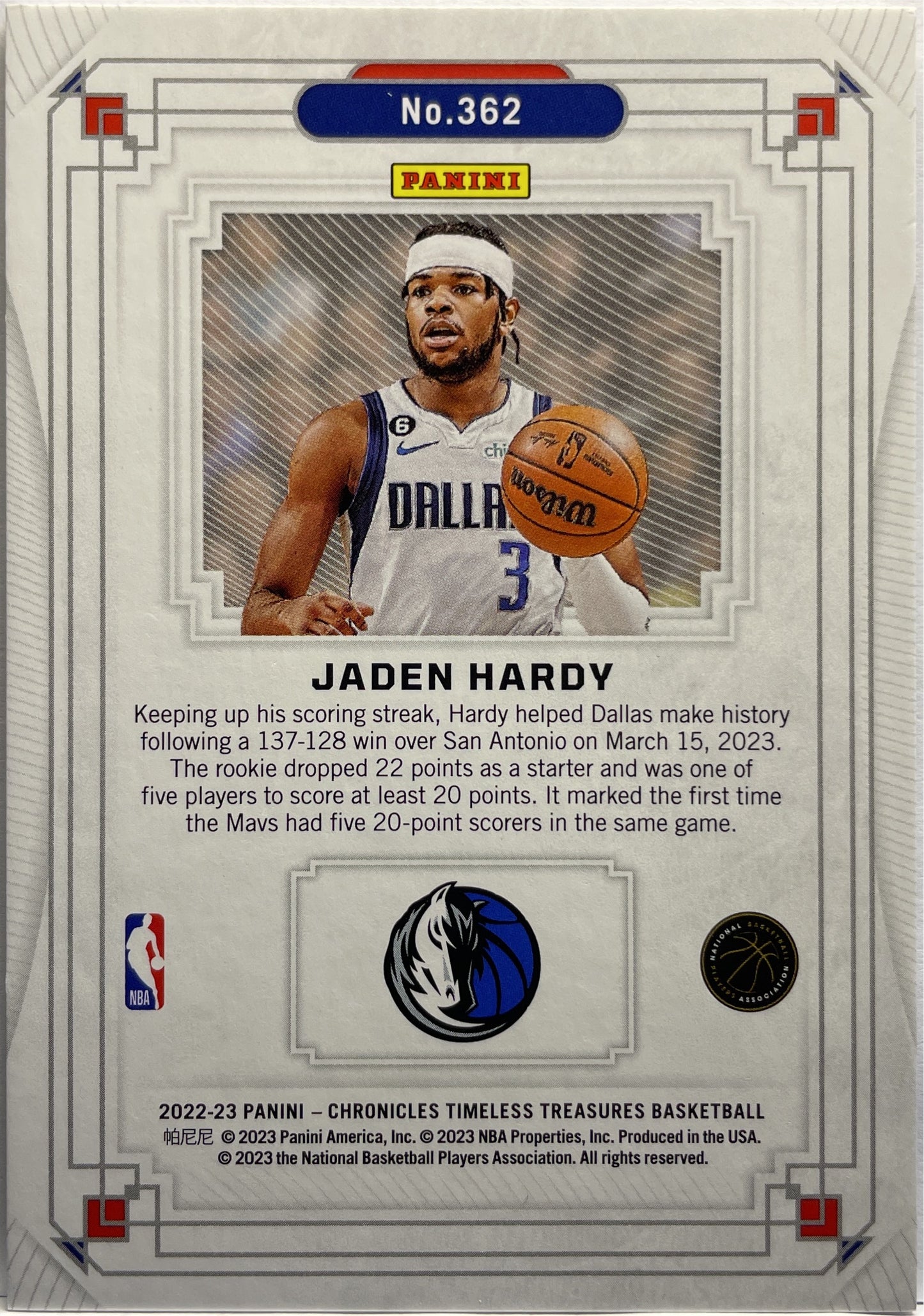 Jaden Hardy 67/249 Rookie Timeless Treasure Chronicles 2022/23