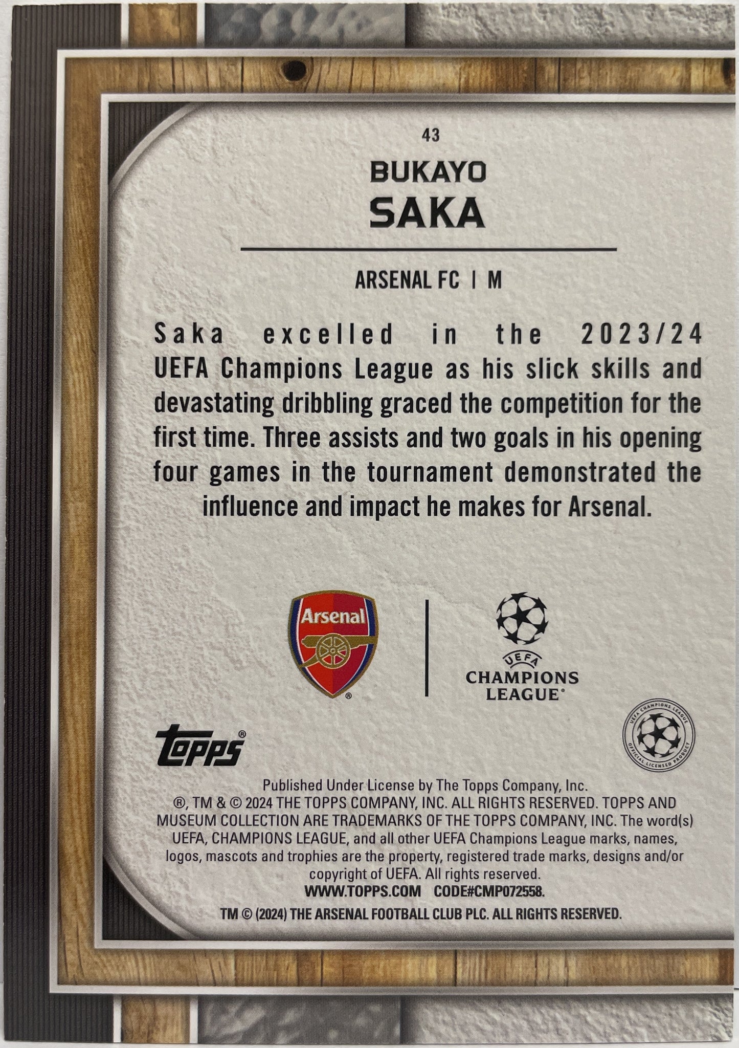 Bukayo Saka Topps Museum 2023/24