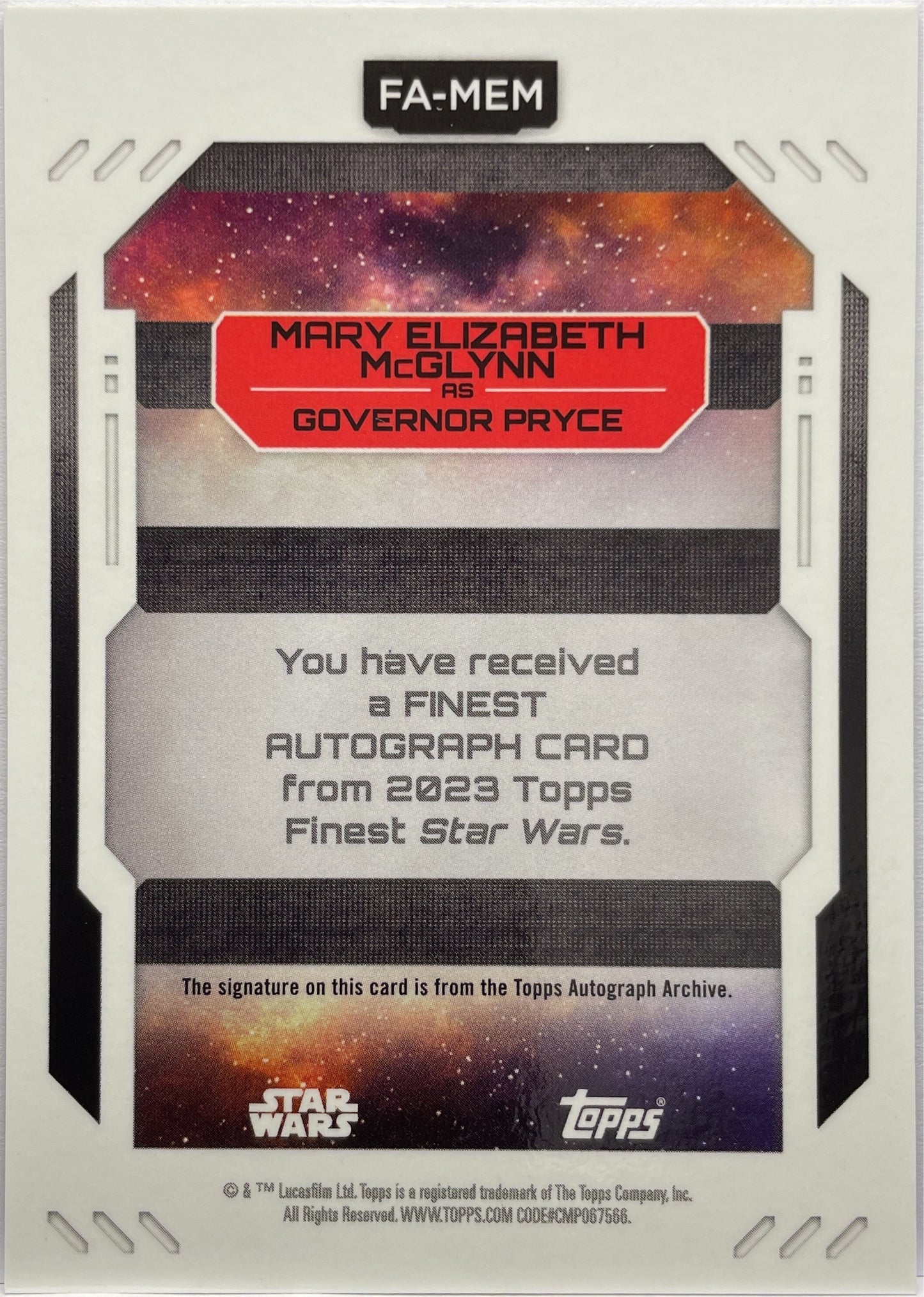 Governor Pryce 25/75 Autograph Purple Topps Finest Star Wars 2023