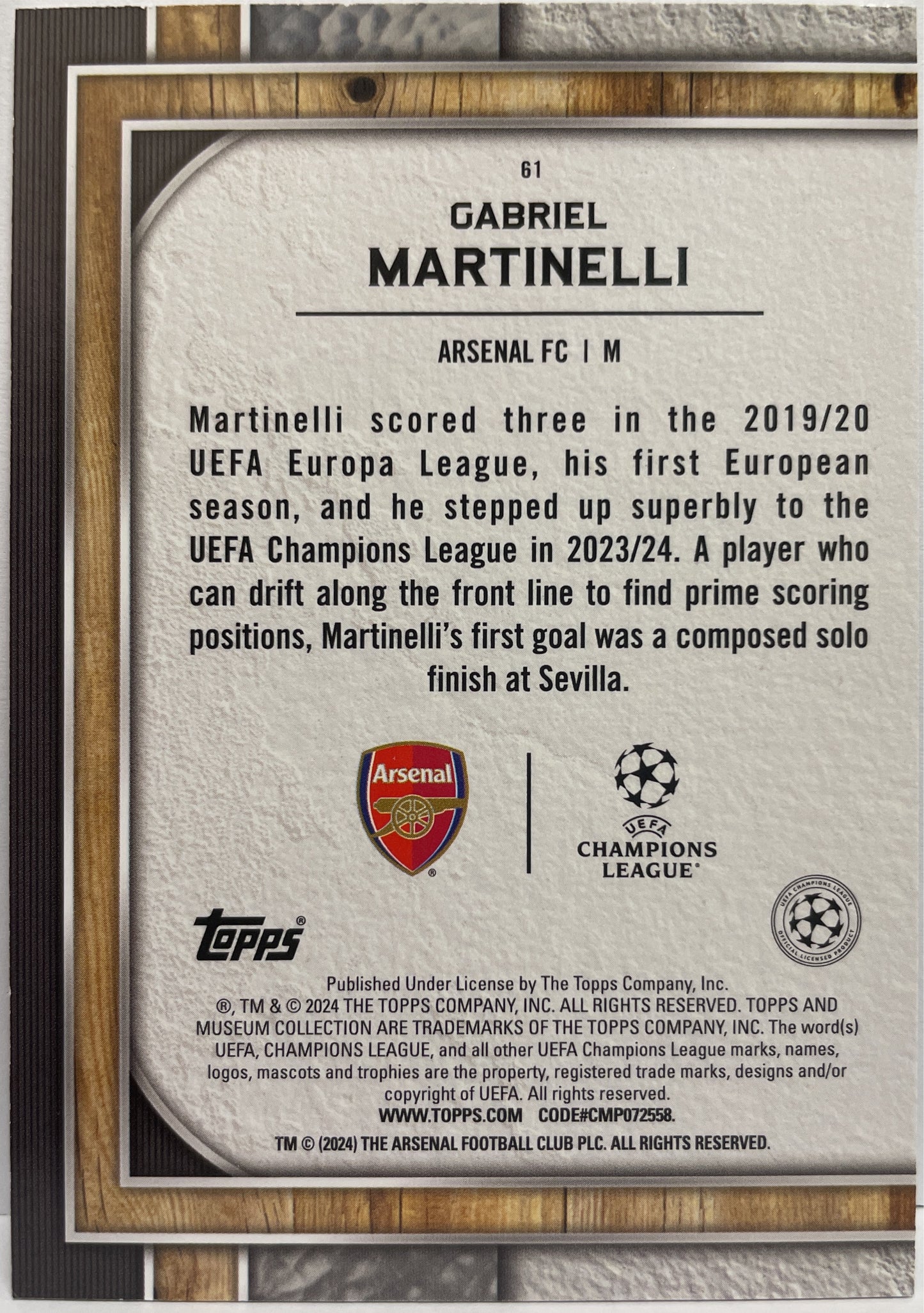 Gabriel Martinelli Topps Museum 2023/24