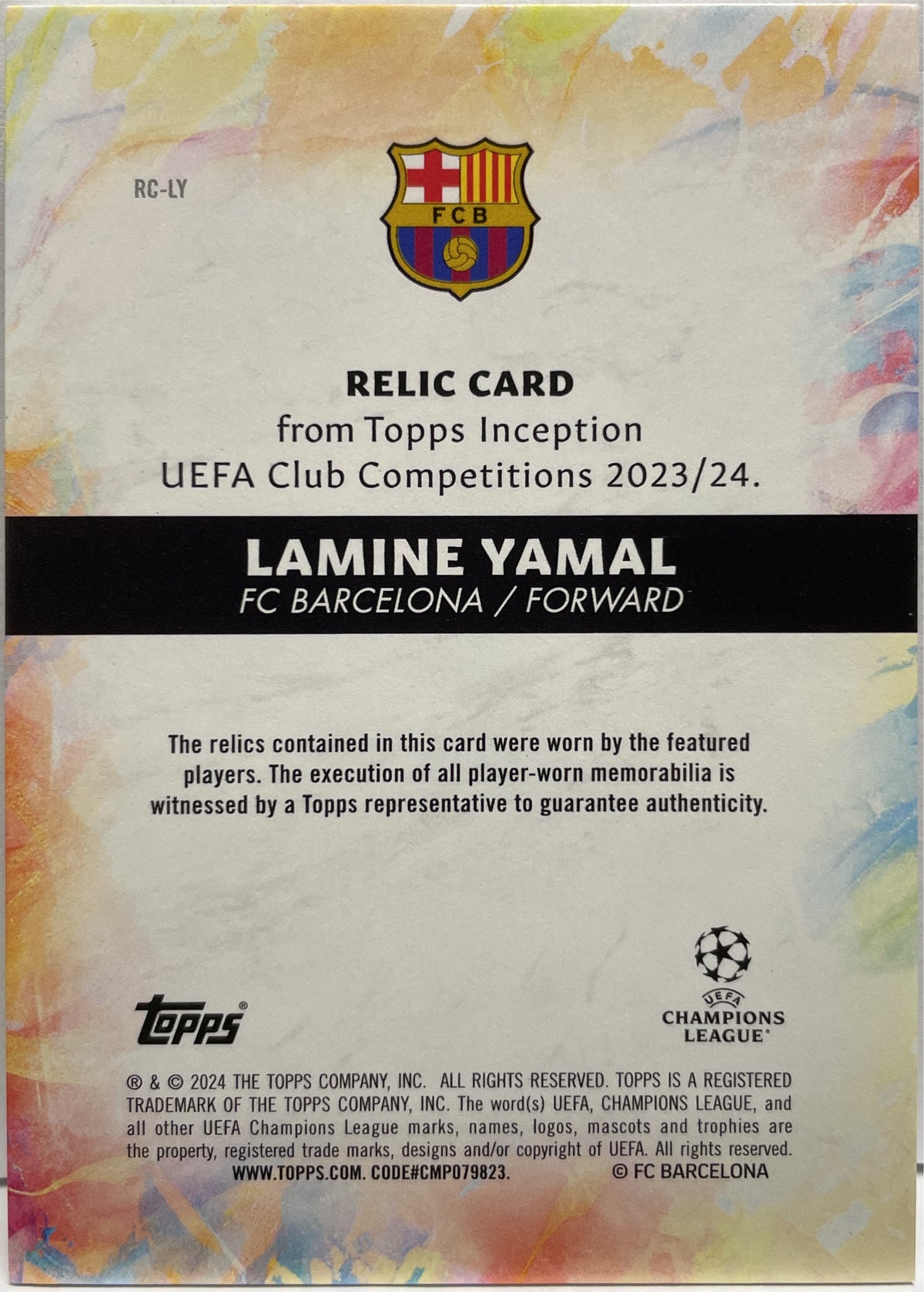 Lamine Yamal 3/10 Rookie Patch Worn Topps Inception 2023/24