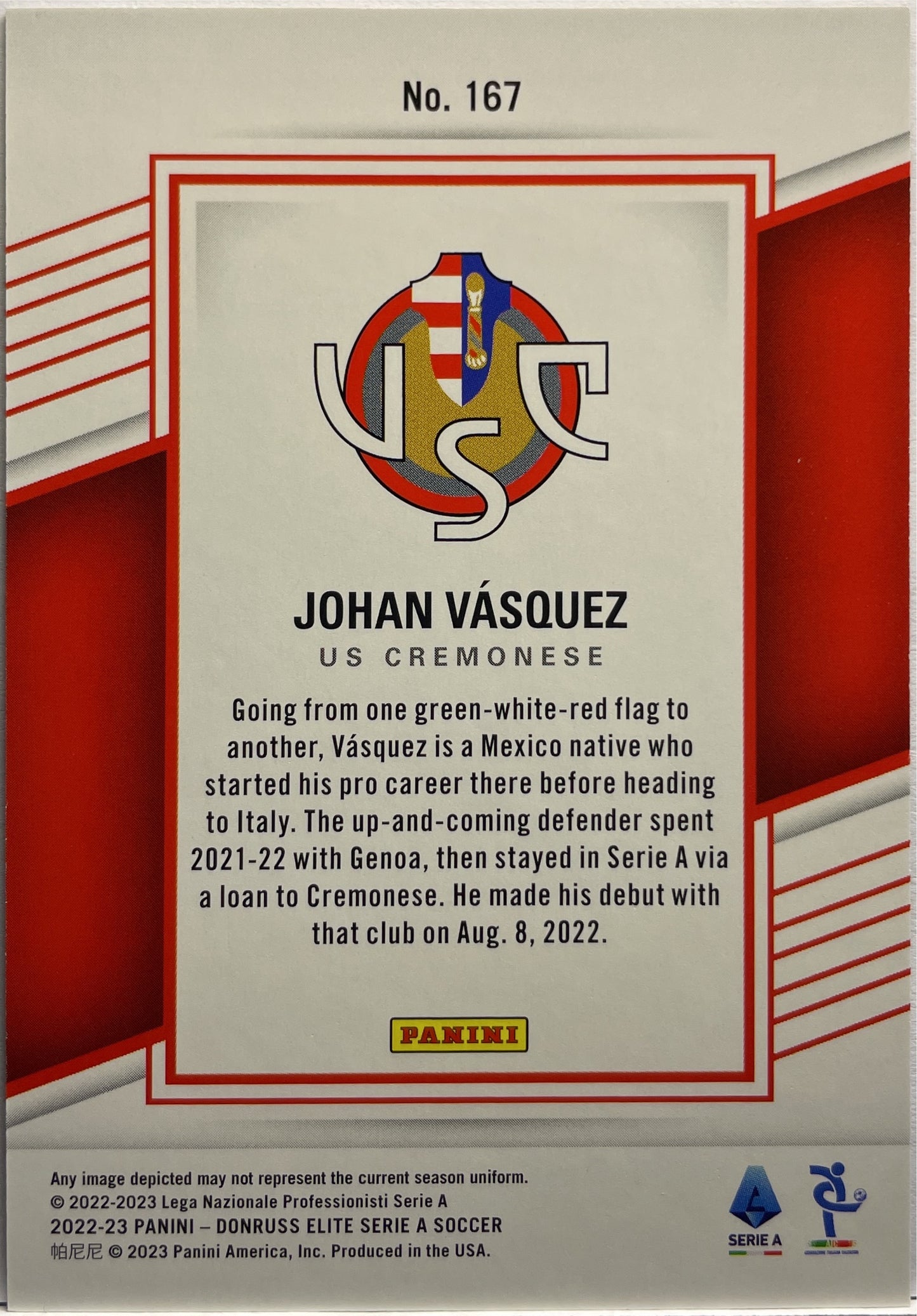 Johan Vasquez 6/35 Donruss Elite Serie A 2022/23