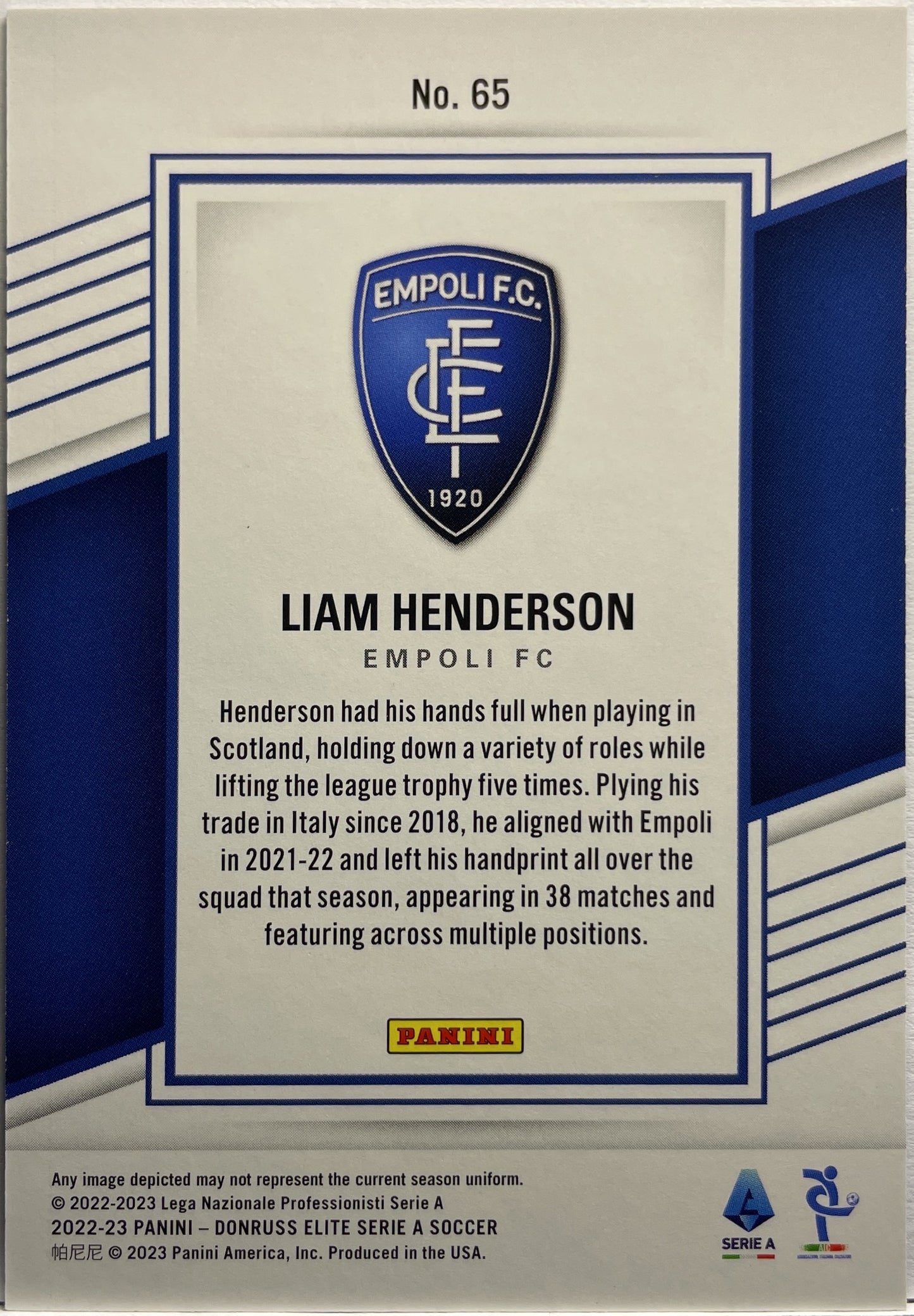 Liam Henderson 2/30 Donruss Elite Serie A 2022/23