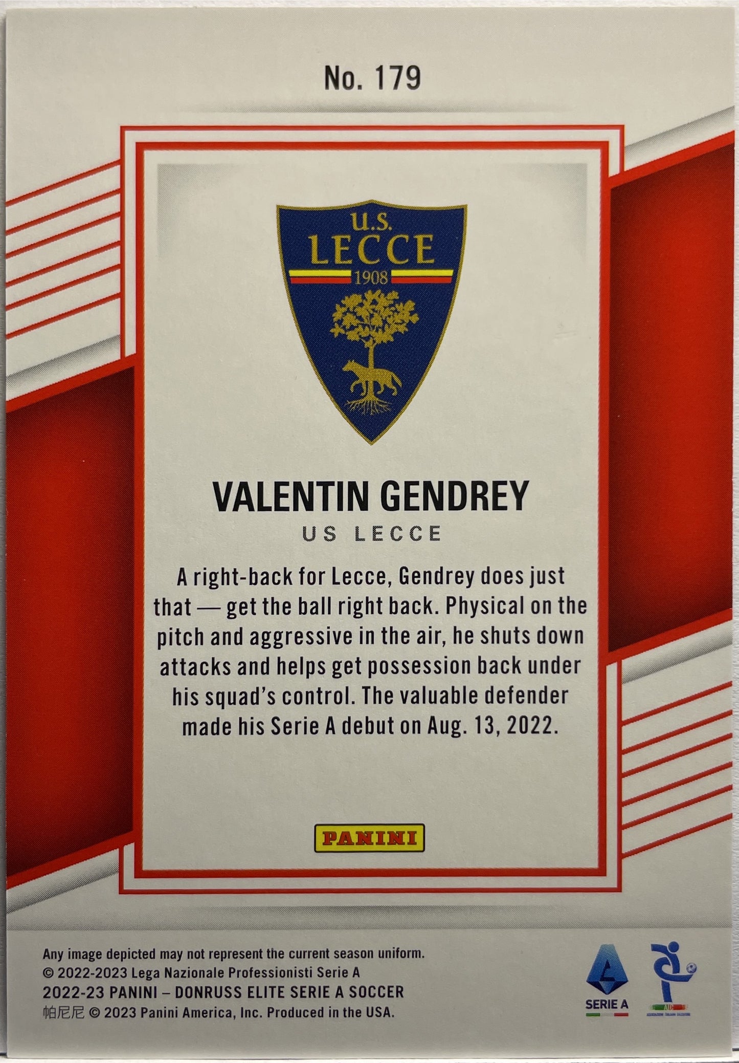 Valentin Gendrey 22/25 Rookie Donruss Elite Serie A 2022/23