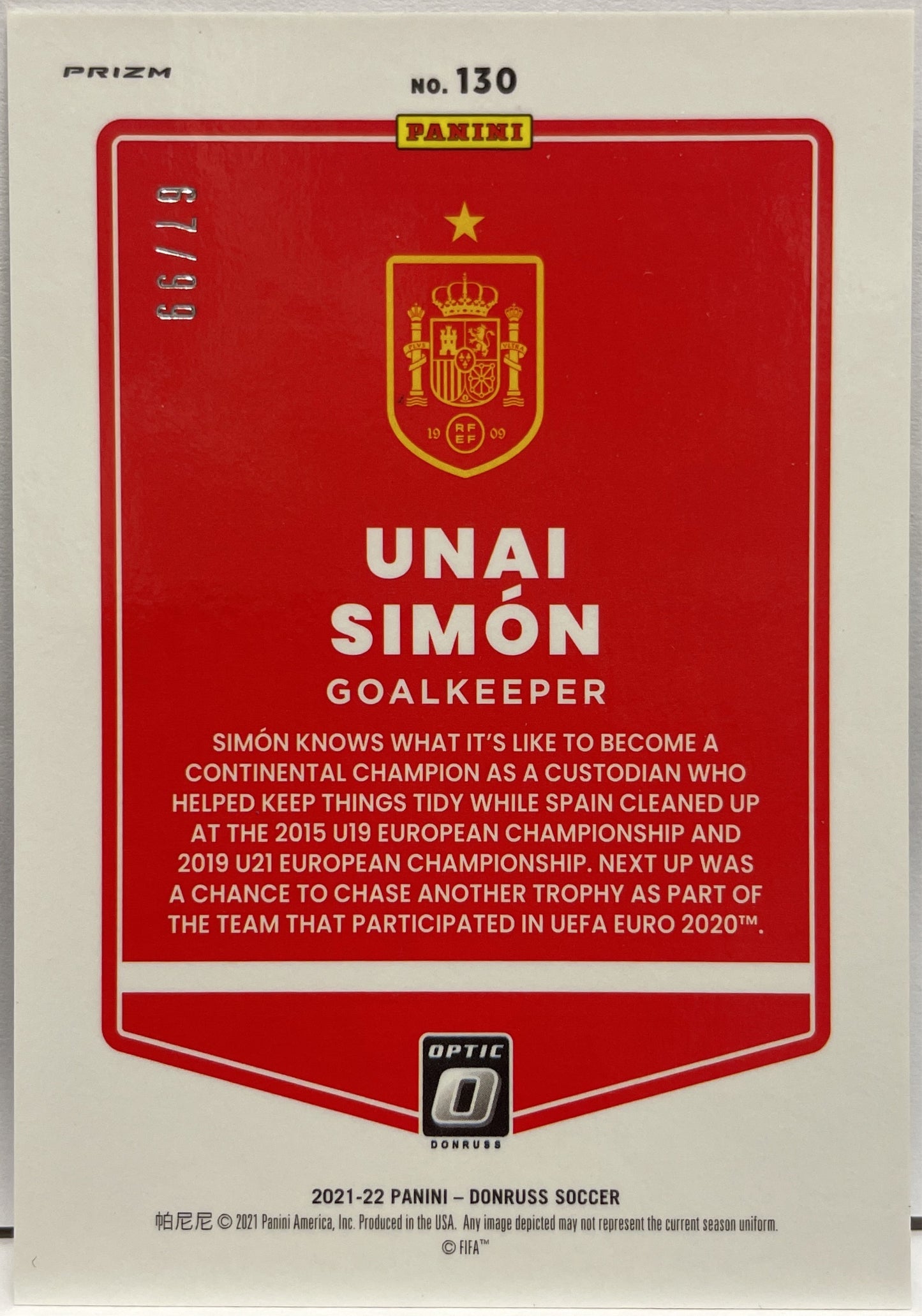 Unai Simon 67/99 Optic Blue Donruss Road To Qatar 2021/22