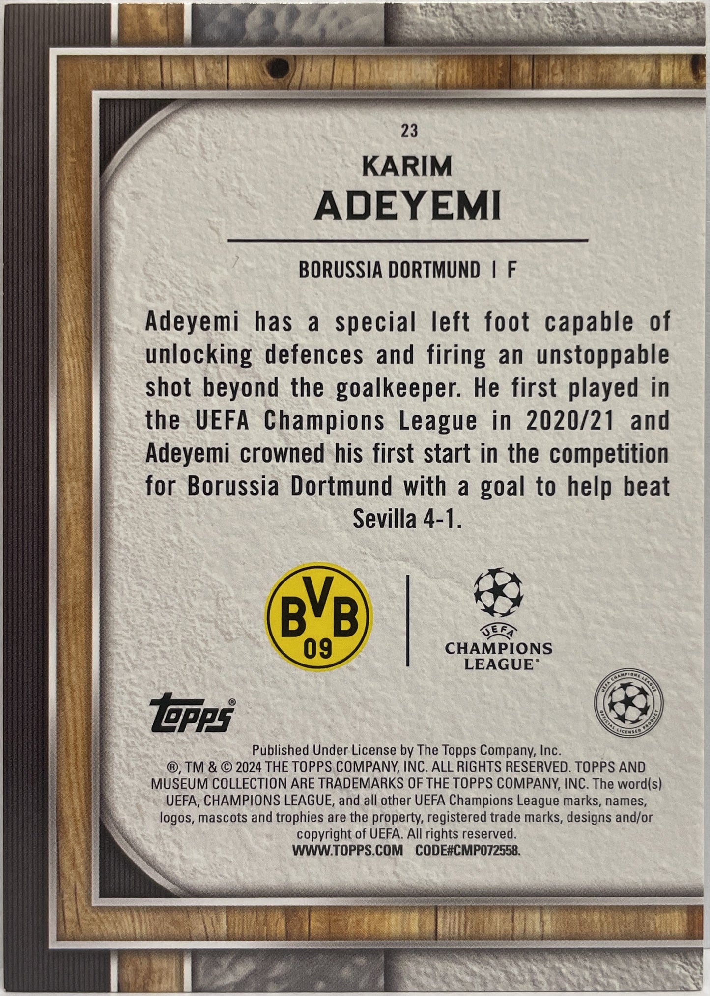 Karim Adeyemi 31/99 Amethyst Topps Museum 2023/24