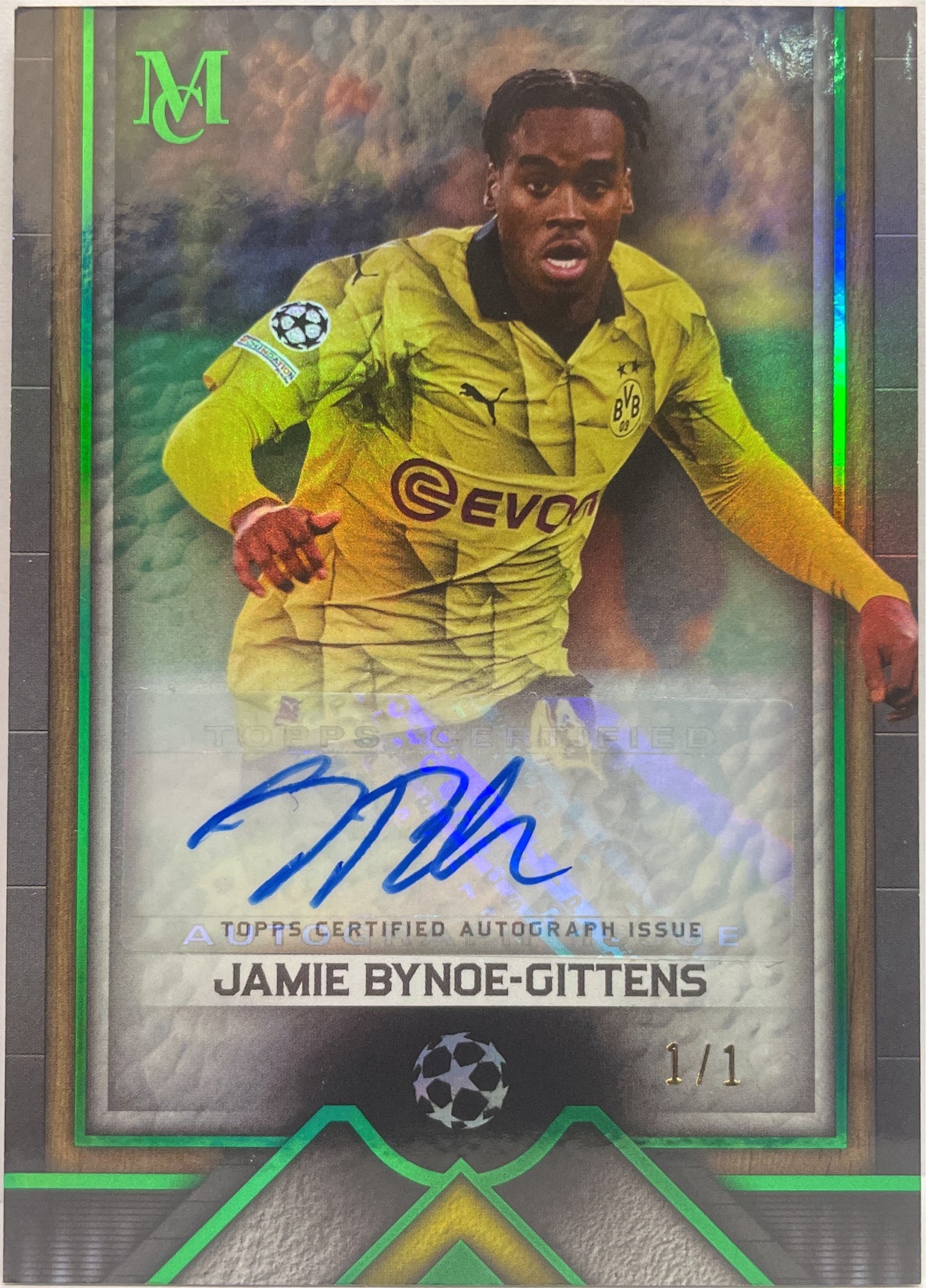 Jamie Bynoe-Gittens 1/1 One Of One Autograph Emerald Topps Museum 2023/24