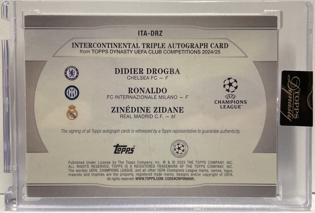 Drogba Ronaldo Zidane 6/10 Triple Autograph Topps Dynasty UCC 2024/25