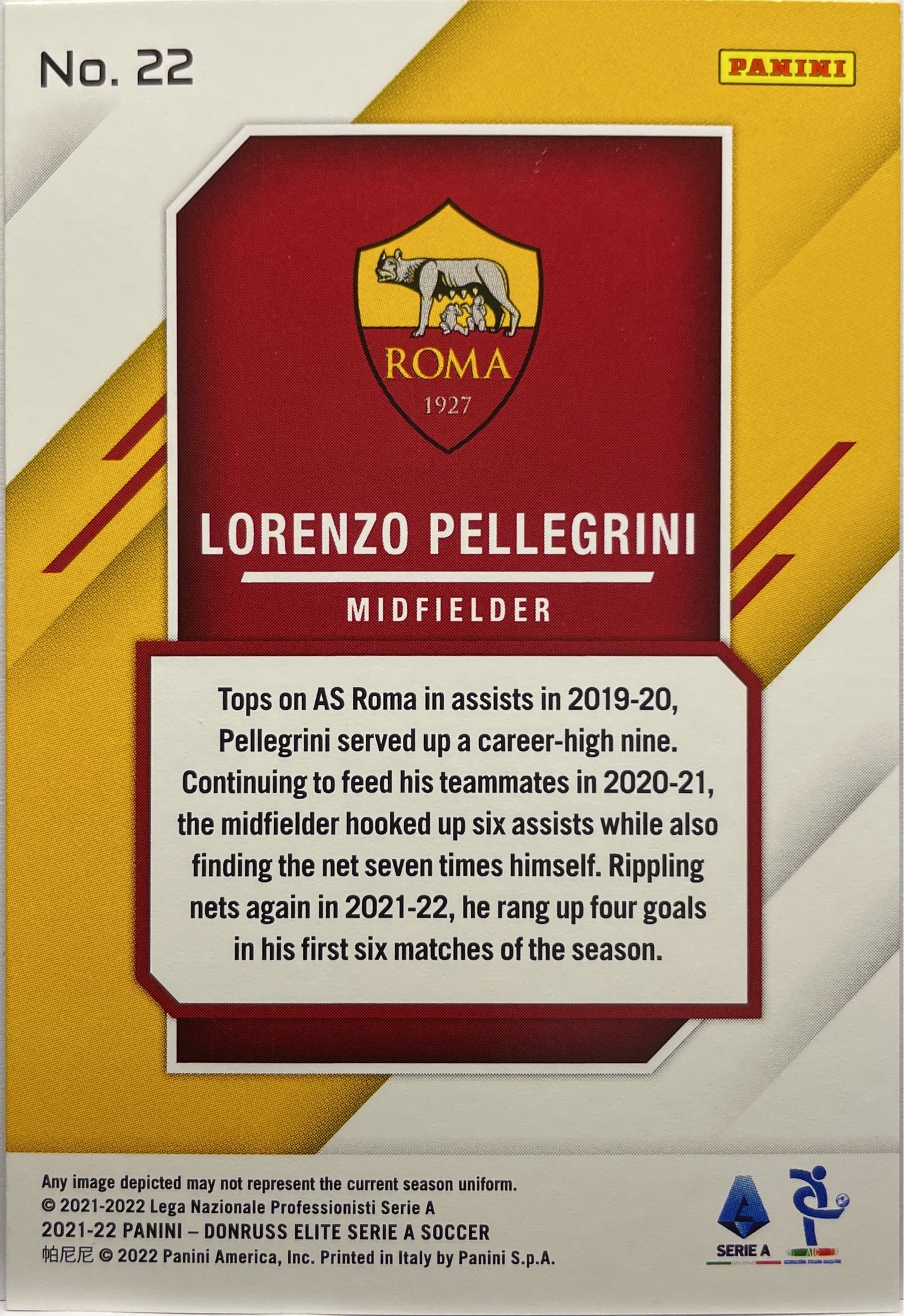 Lorenzo Pellegrini 7/10 Gold Donruss Elite Serie A 2021/22