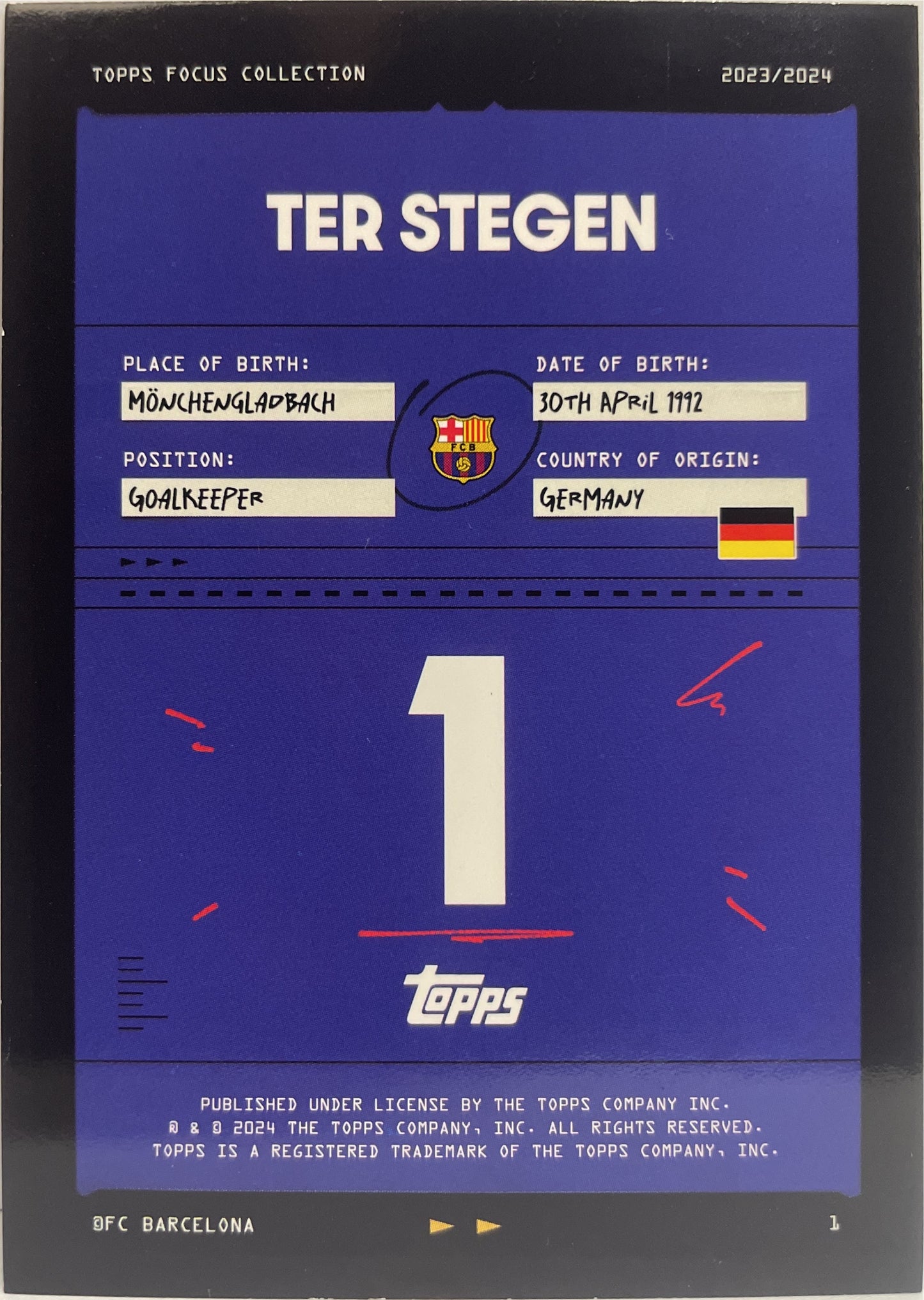 Ter Stegen 18/99 Green Topps Focus Barcelona 2023/24