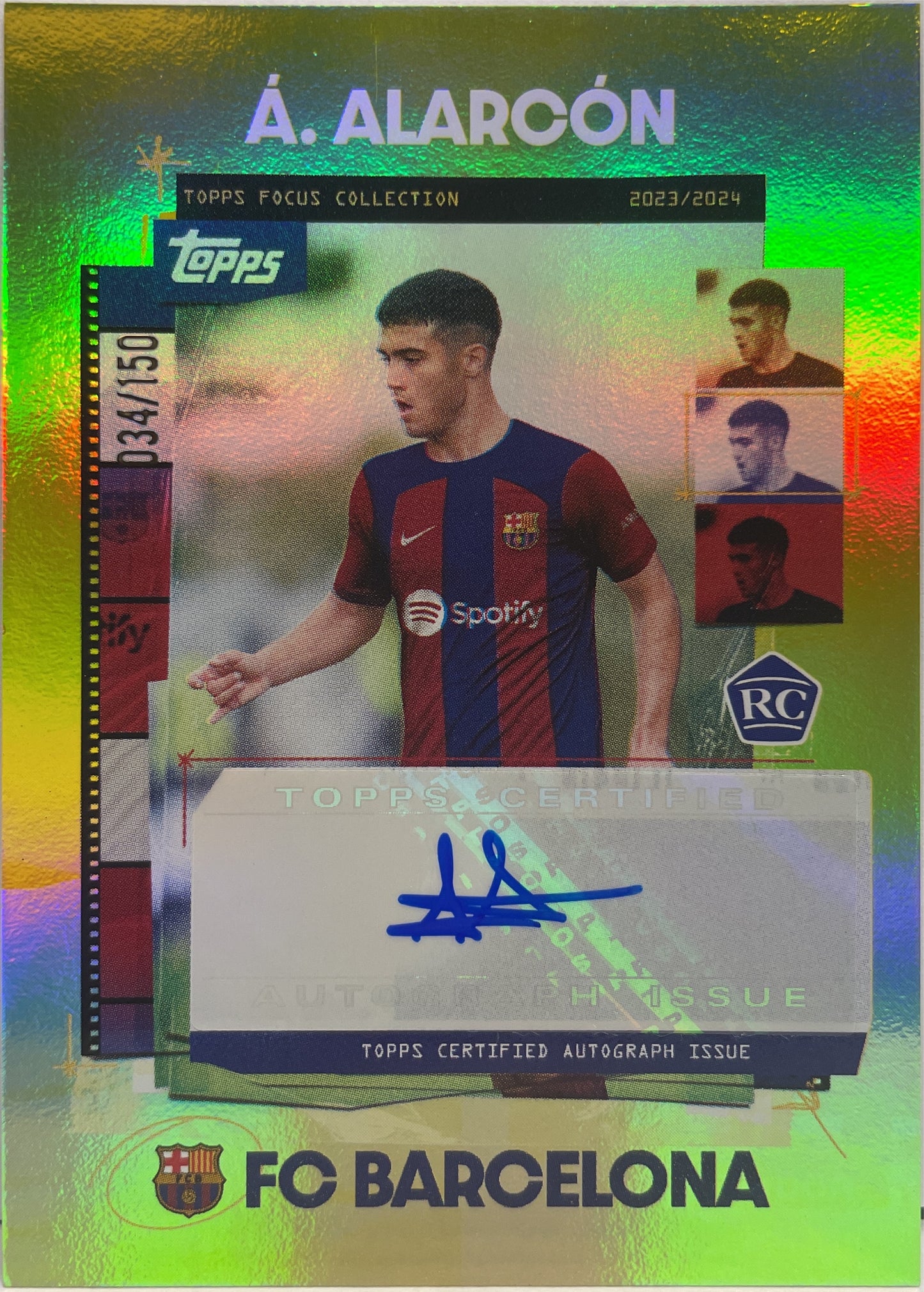 Angel Alarcon 34/150 Rookie Autograph Yellow Topps Focus Barcelona 2023/24