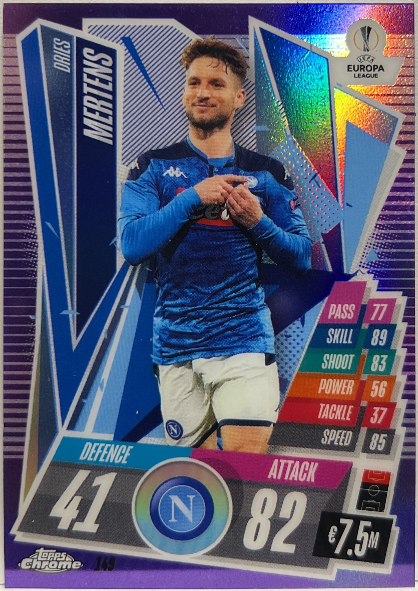 Dries Mertens 188/299 Purple Topps Chrome Match Attax