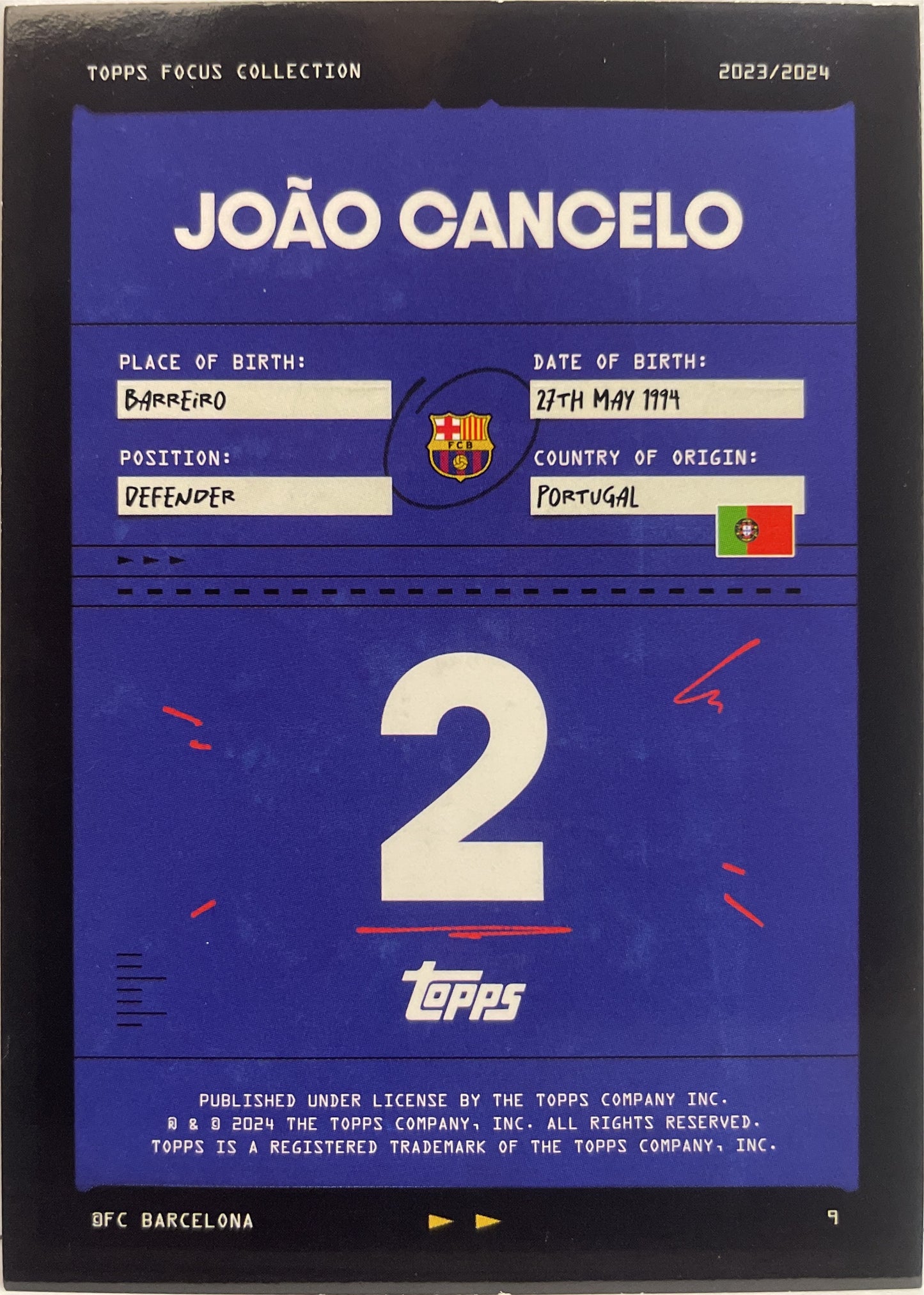 Joao Cancelo 92/99 Green Topps Focus Barcelona 2023/24