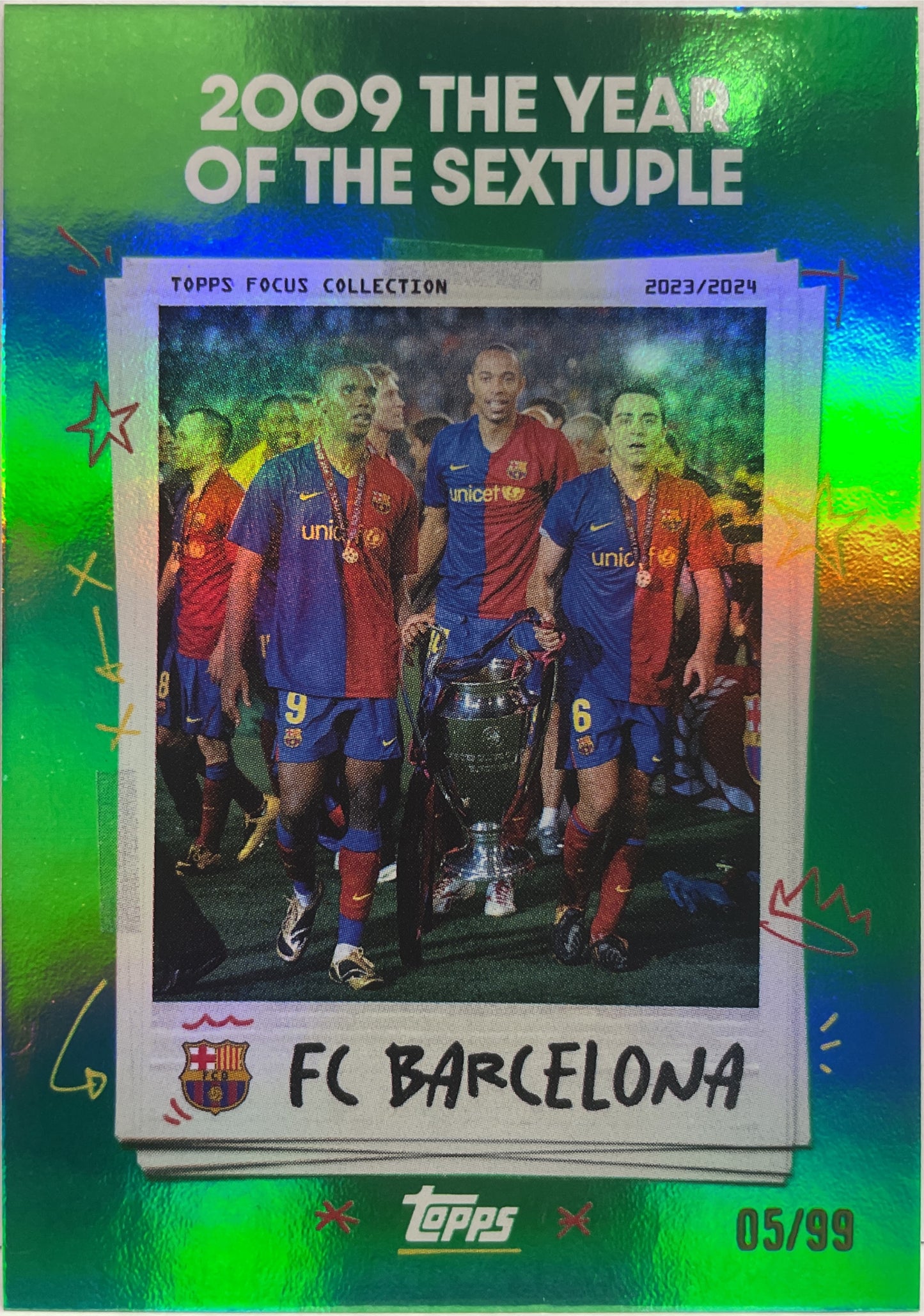 2009 The Year Of The Sextuple 5/99 Green Topps Focus Barcelona 2023/24