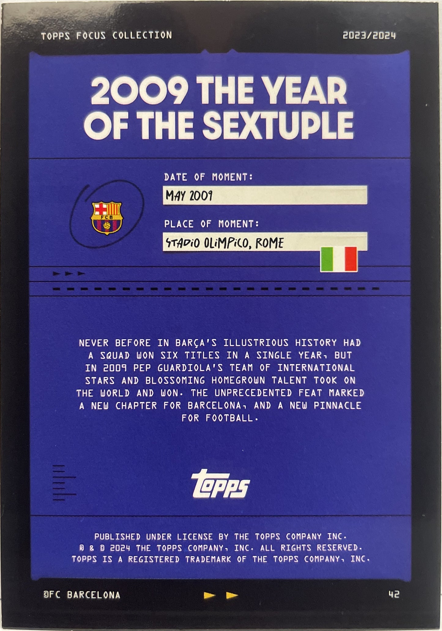 2009 The Year Of The Sextuple 5/99 Green Topps Focus Barcelona 2023/24