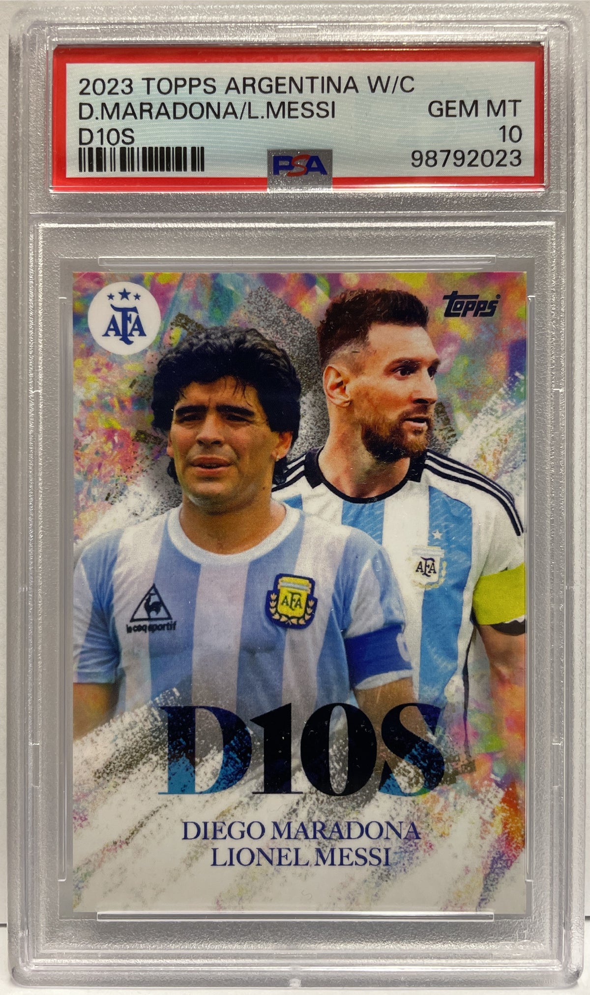 Diego Maradona Lionel Messi D10S Topps Argentina World Champion 2023 PSA 10