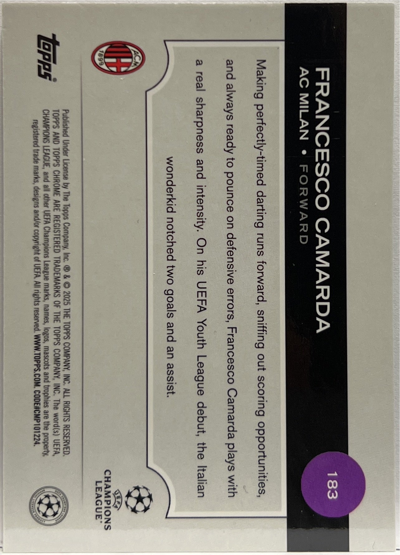 Francesco Camarda 53/75 Future Stars Magenta Topps Chrome UCC 2024/25