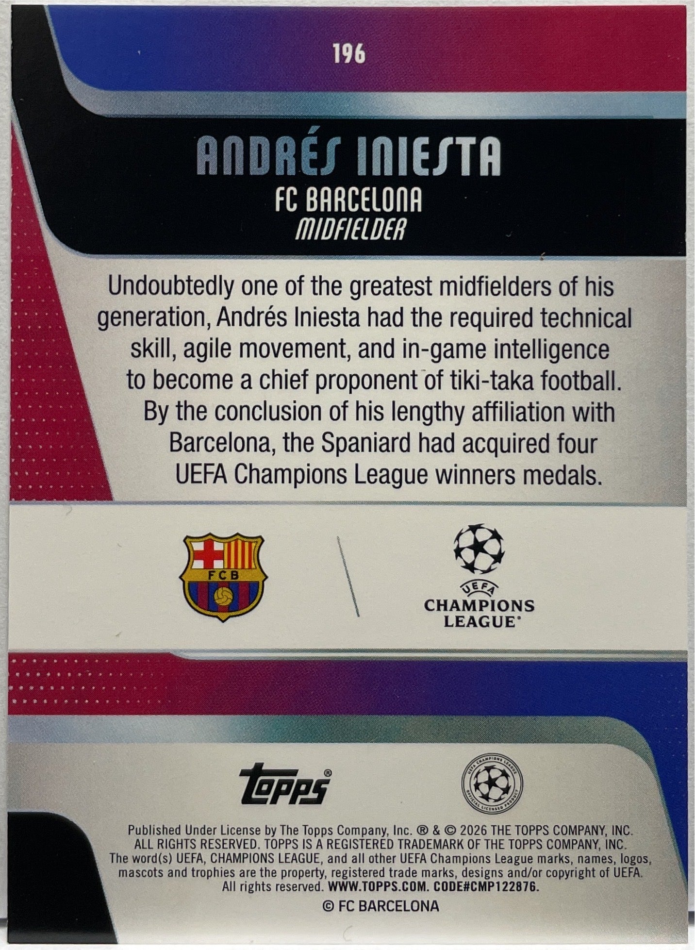 Andres Iniesta SP Image Variation Topps UCC 2025/26