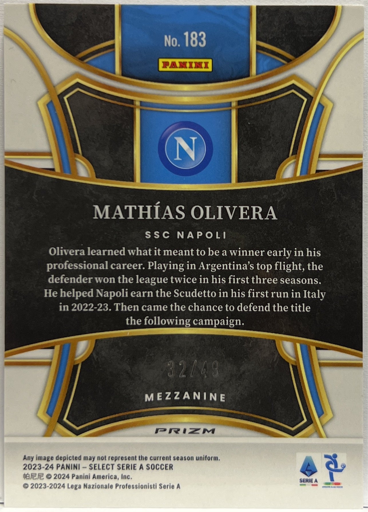 Mathias Olivera 32/49 Mezzanine Purple Select Serie A 2023/24