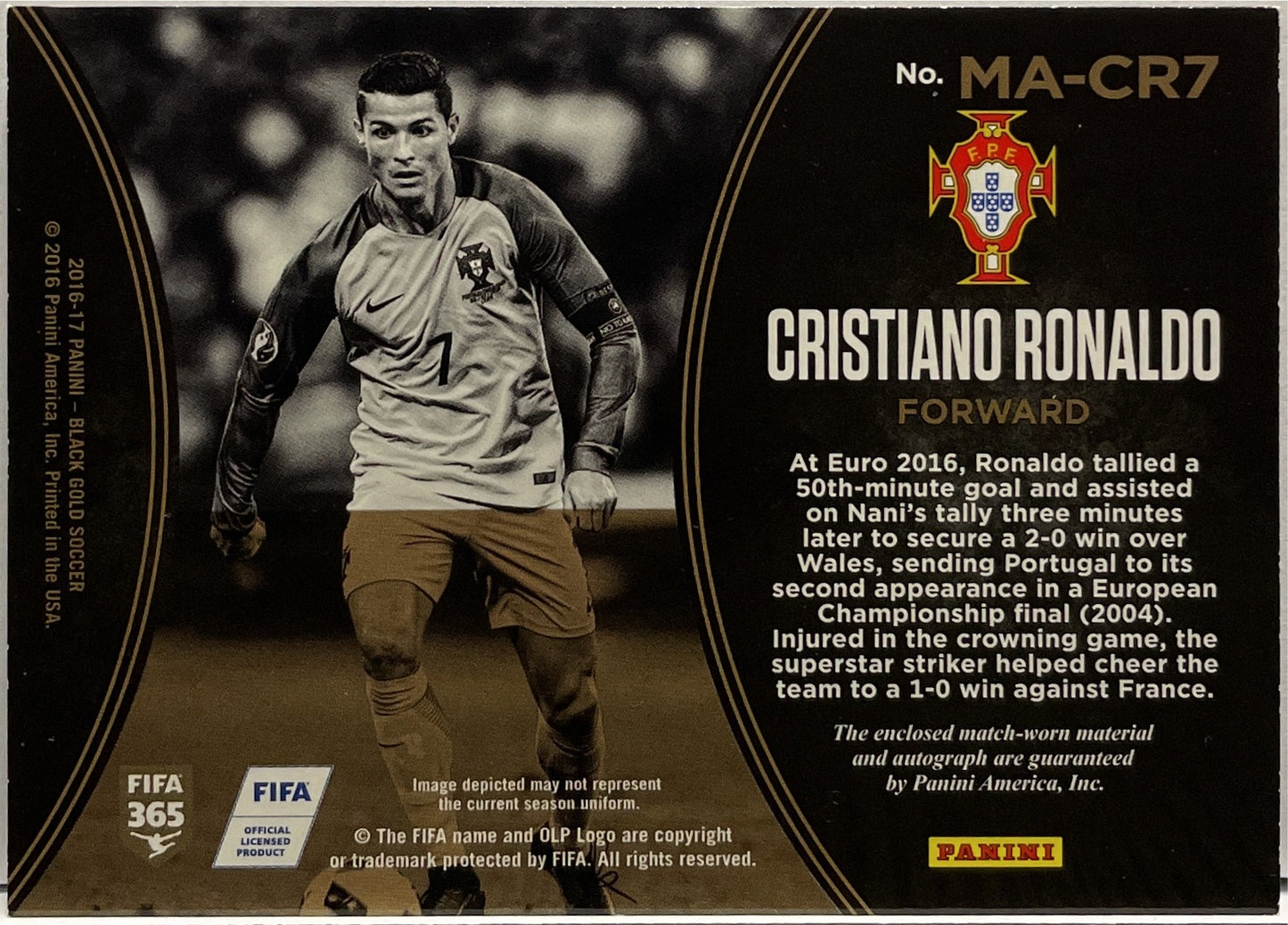 Cristiano Ronaldo 6/25 Patch Worn Autograph Memorabilia Panini Black Gold 2026/17