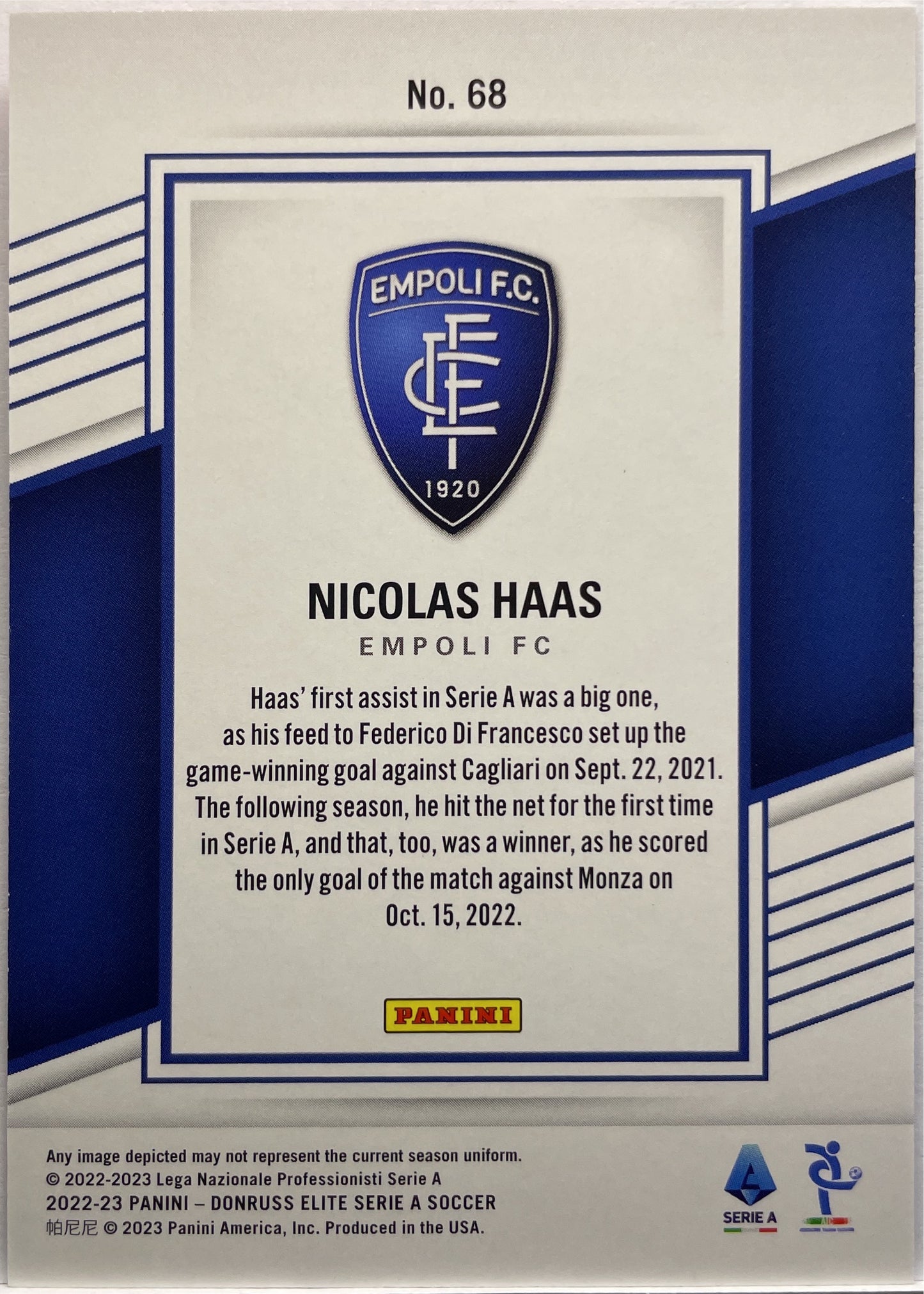 Nicolas Haas 10/25 Donruss Elite Serie A 2022/23