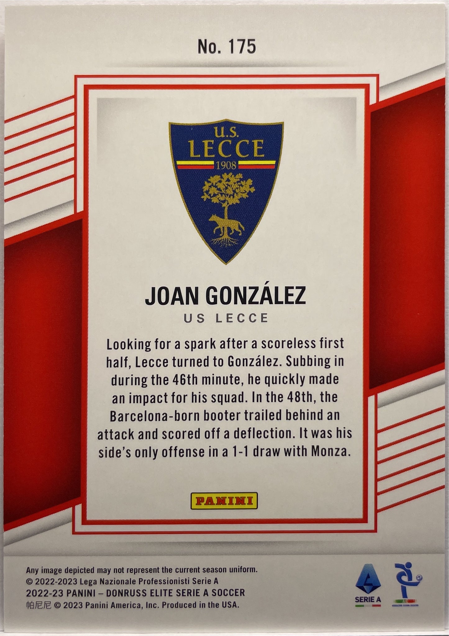 Joan Gonzalez 65/83 Rookie Donruss Elite Serie A 2022/23