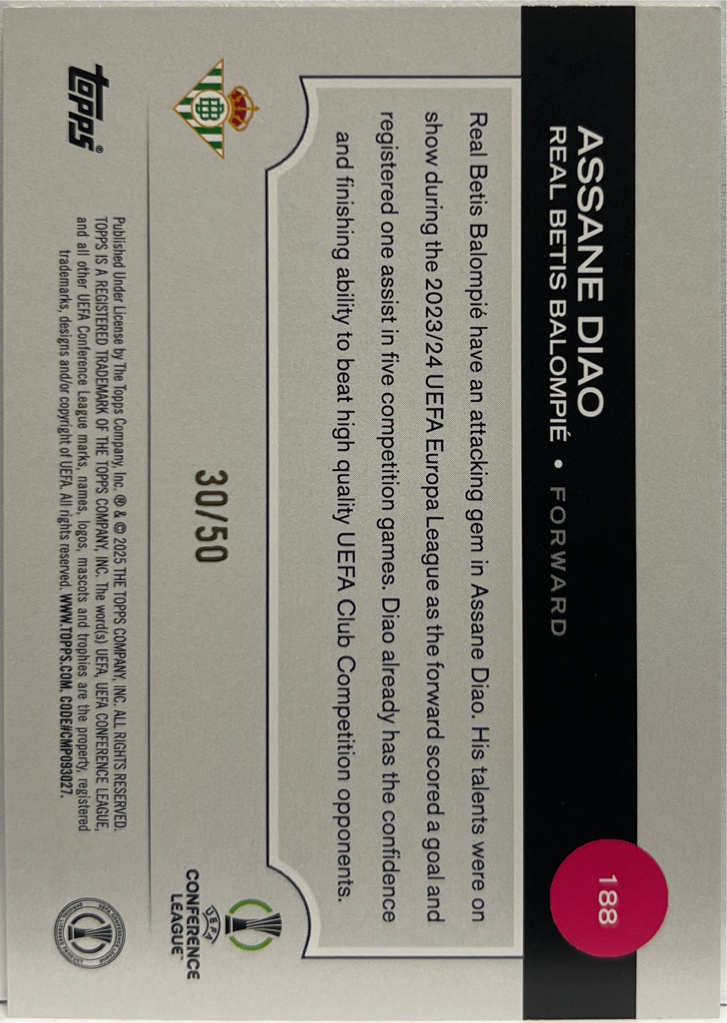 Assane Diao 30/50 Future Stars Gold Topps UCC 2024/25