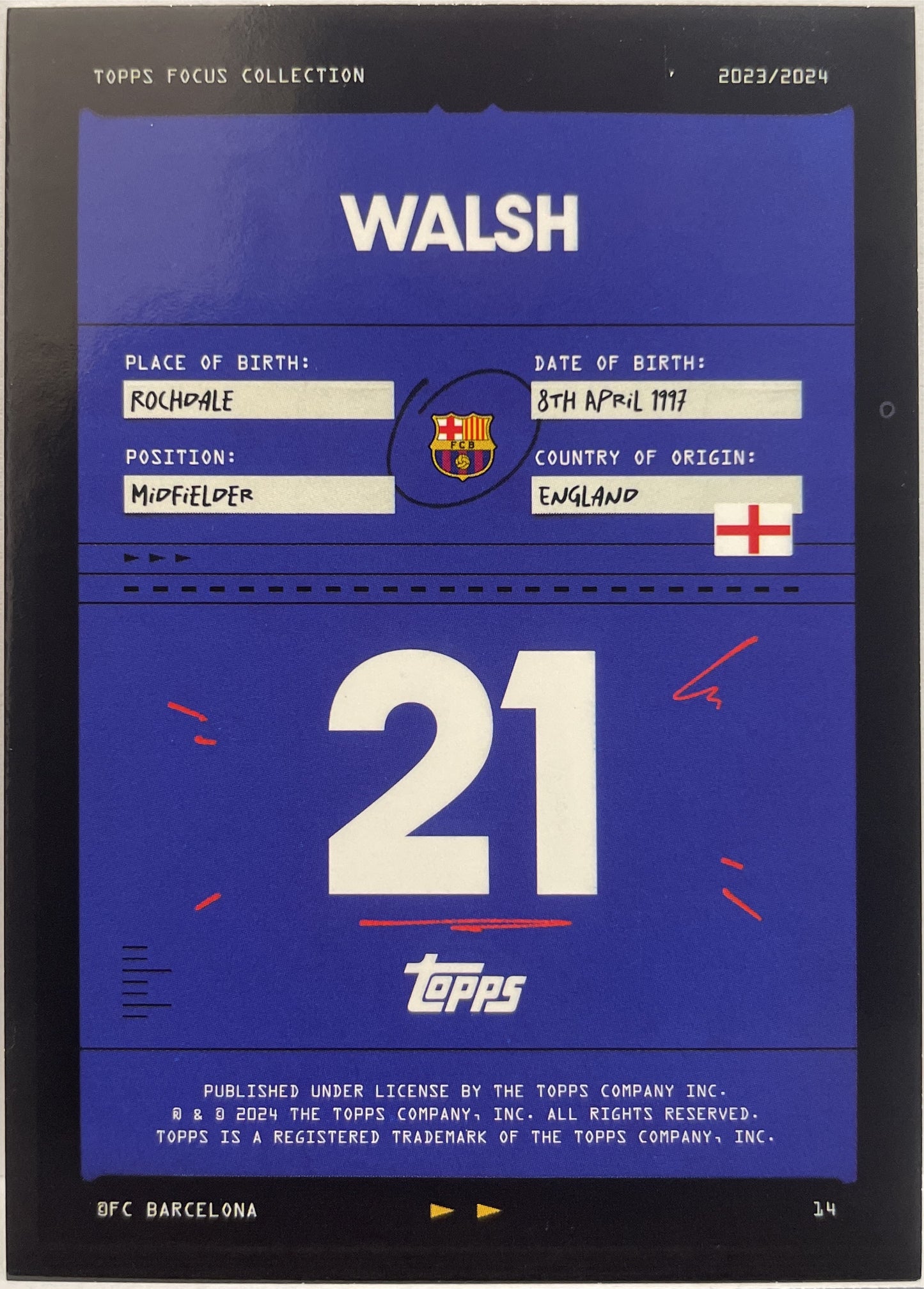 Walsh 47/50 Gold Topps Focus Barcelona 2023/24