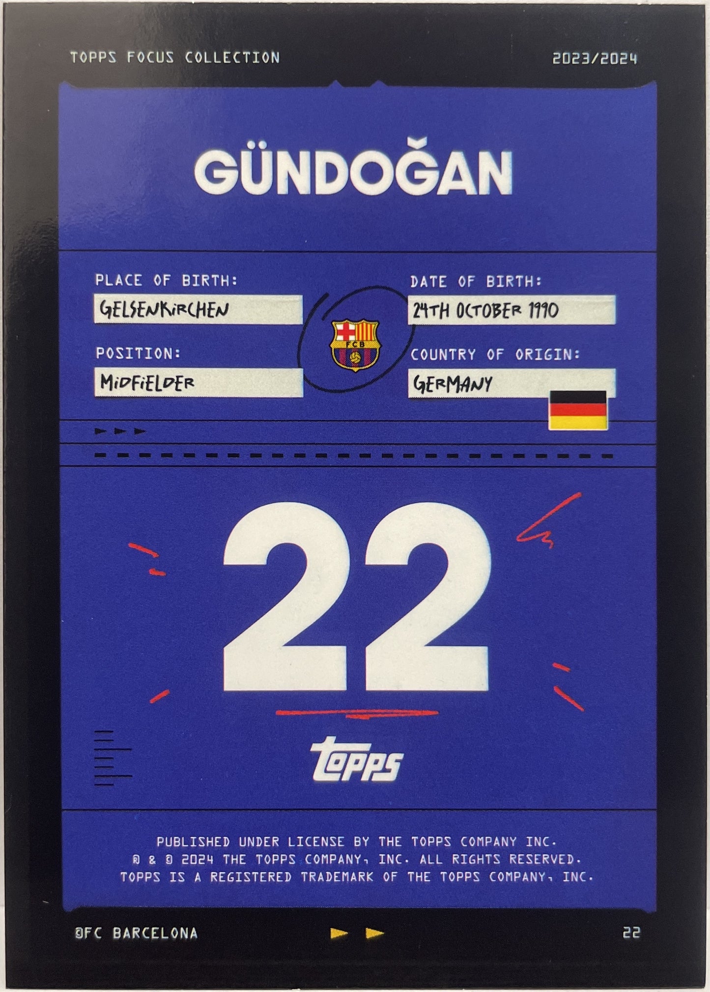 Gundogan 7/50 Gold Topps Focus Barcelona 2023/24