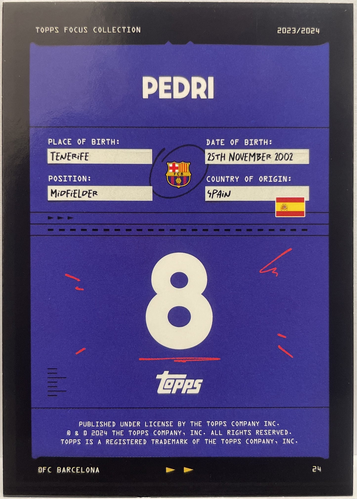 Pedri 31/75 Blue Topps Focus Barcelona 2023/24