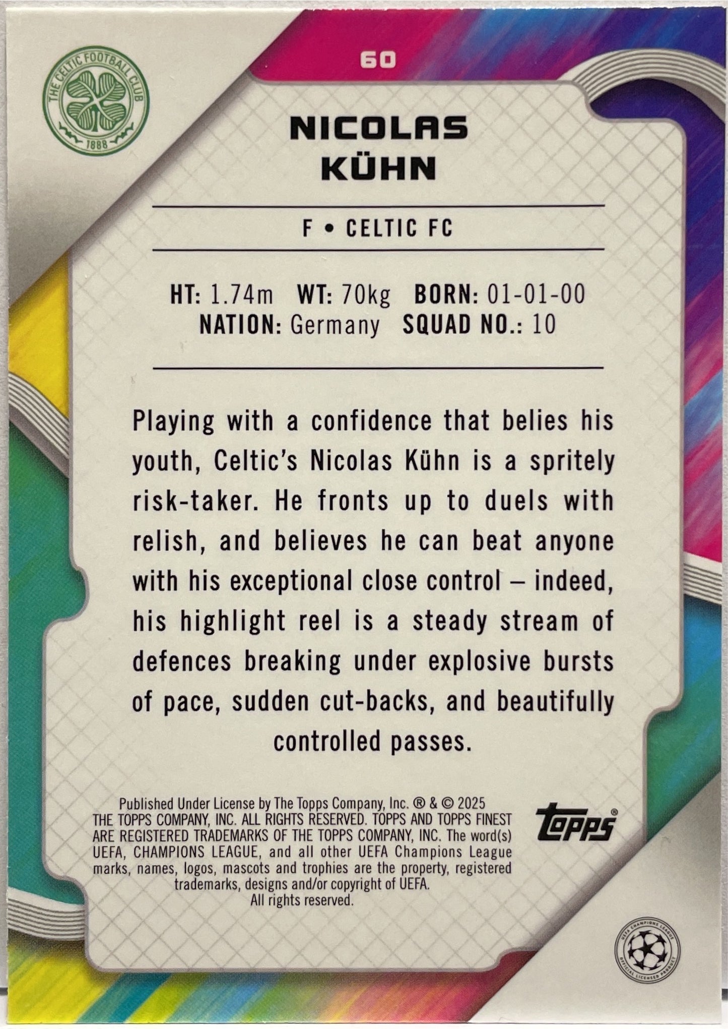 Nicolas Khun 147/250 Rookie Pink Raywave Topps Finest UCC 2024/25