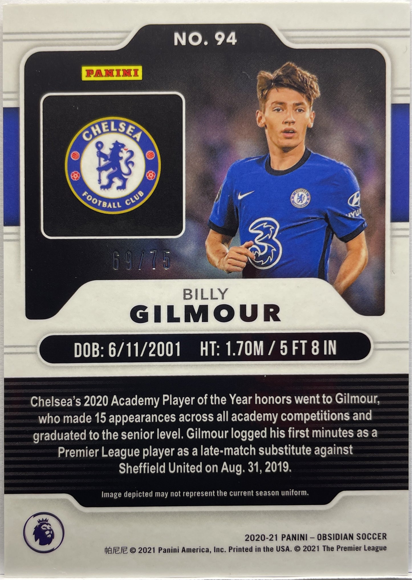 Billy Gilmour 69/75 Rookie Obsidian Soccer 2020/21