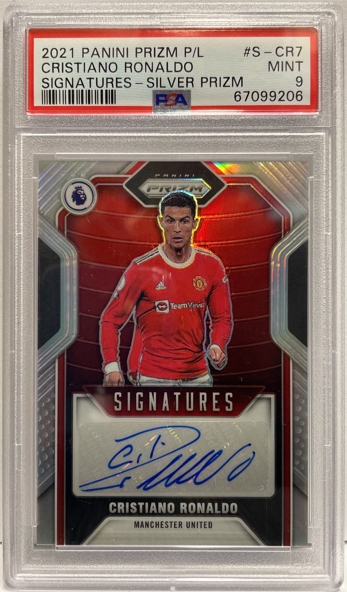 Cristiano Ronaldo 18/25 Autograph Signatures Silver Panini Prizm EPL Premier League 2021/22 PSA 9