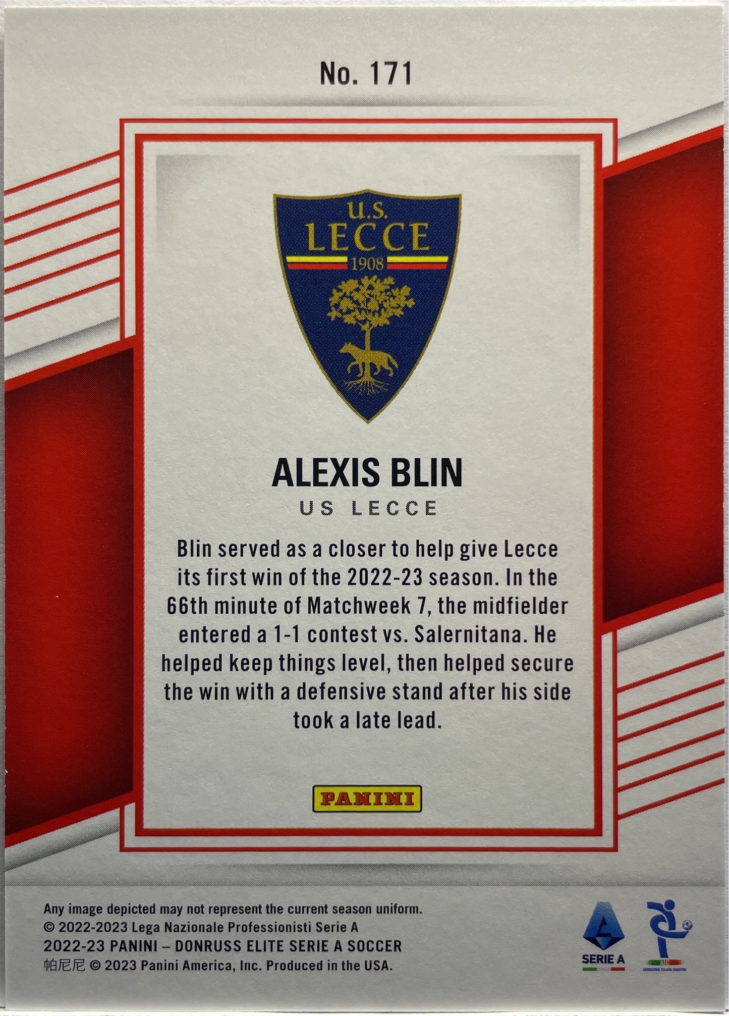 Alexis Blin 12/15 Rookie Donruss Elite Serie A 2022/23