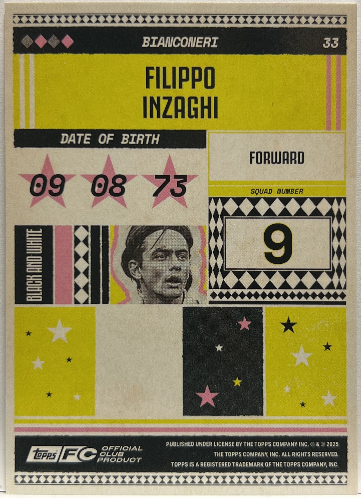 Filippo Inzaghi 67/99 Pink Topps Juventus Premium Team Set 2024/25
