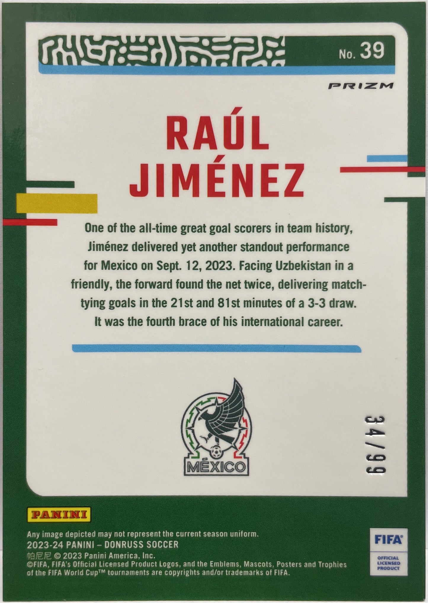 Raul Jimenez 34/99 Blue Optic Donruss Fifa 2023/24