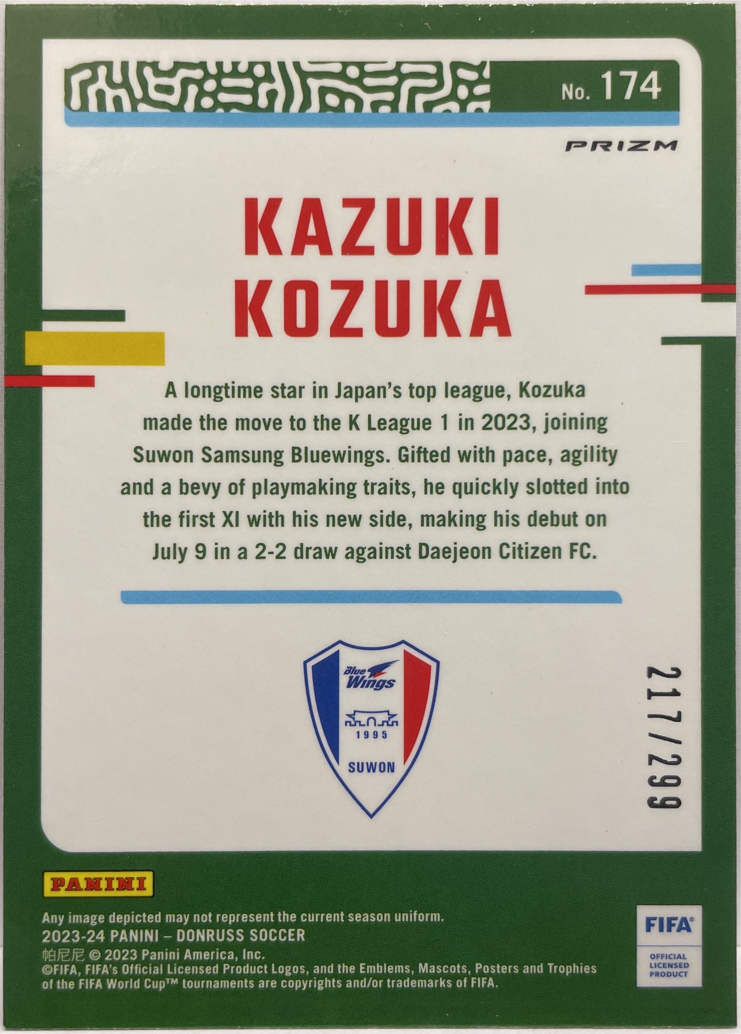 Kazuki Kozuka 217/299 Rookie Red Optic Donruss Fifa 2023/24