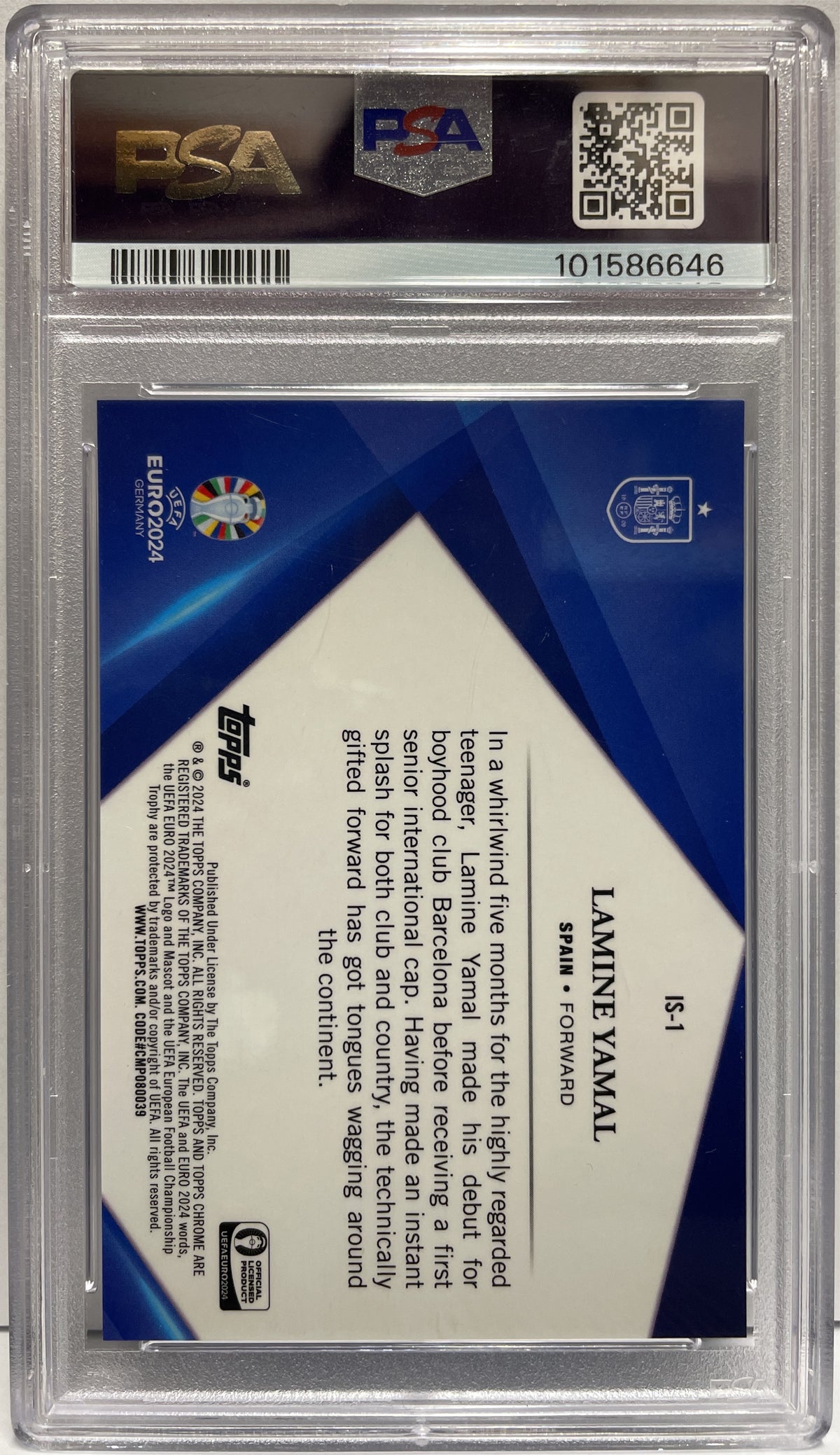 Lamine Yamal National Debut Infinite Sapphire Topps Chrome Uefa Euro 2024 PSA 10