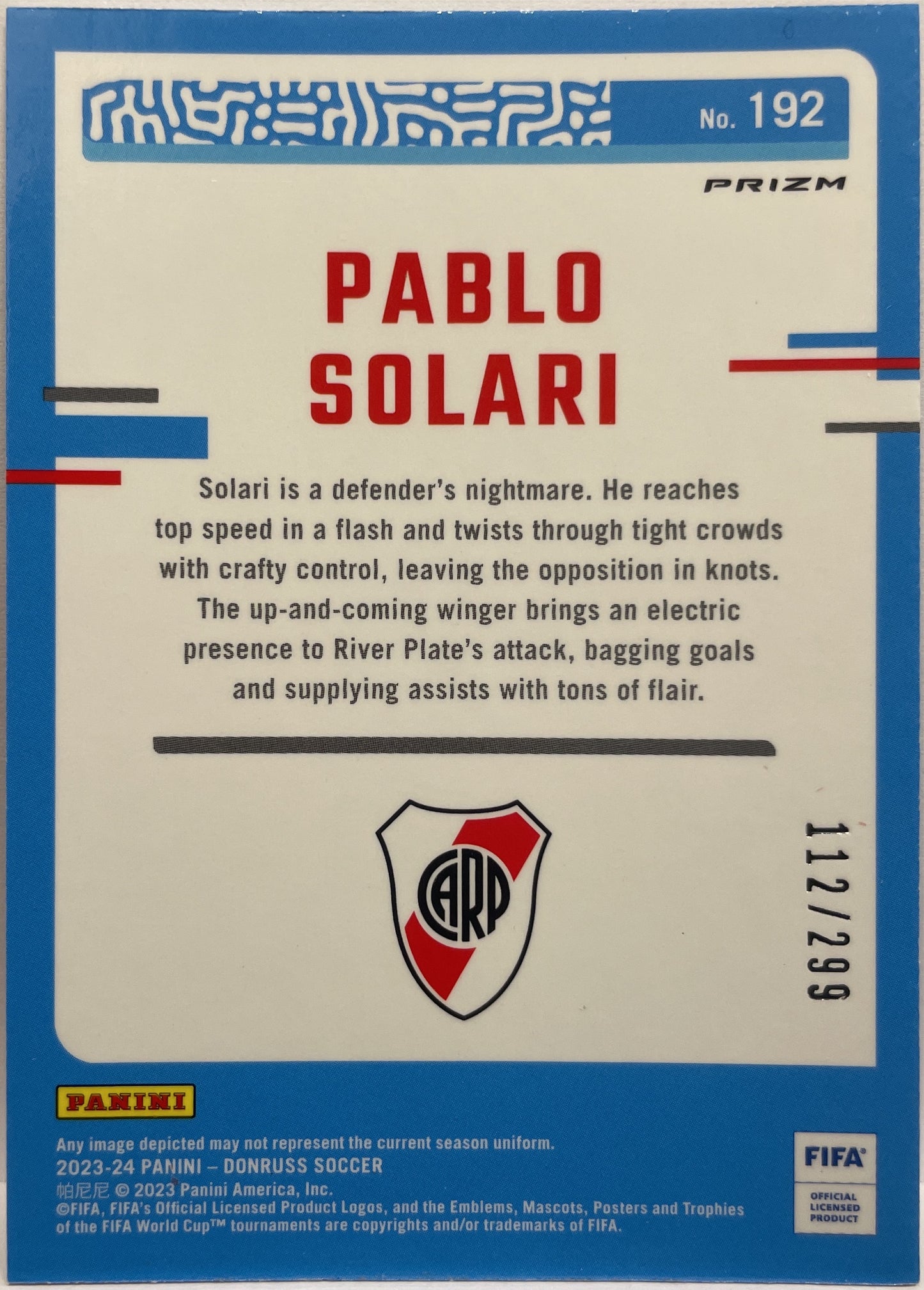 Pablo Solari 112/299 Rated Rookie Red Optic Donruss Fifa 2023/24