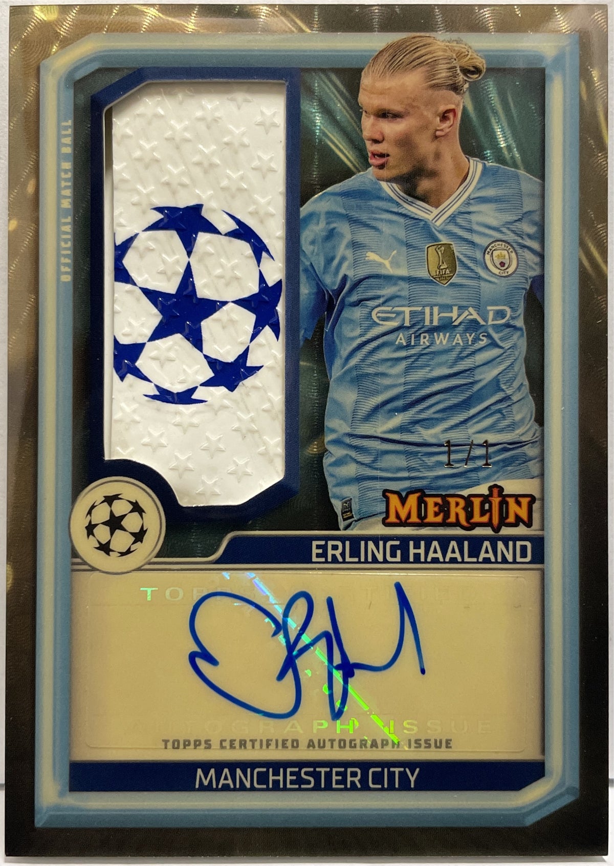 Erling Haaland 1/1 Match Ball Autograph Superfractor Topps Chrome Merlin 2023/24