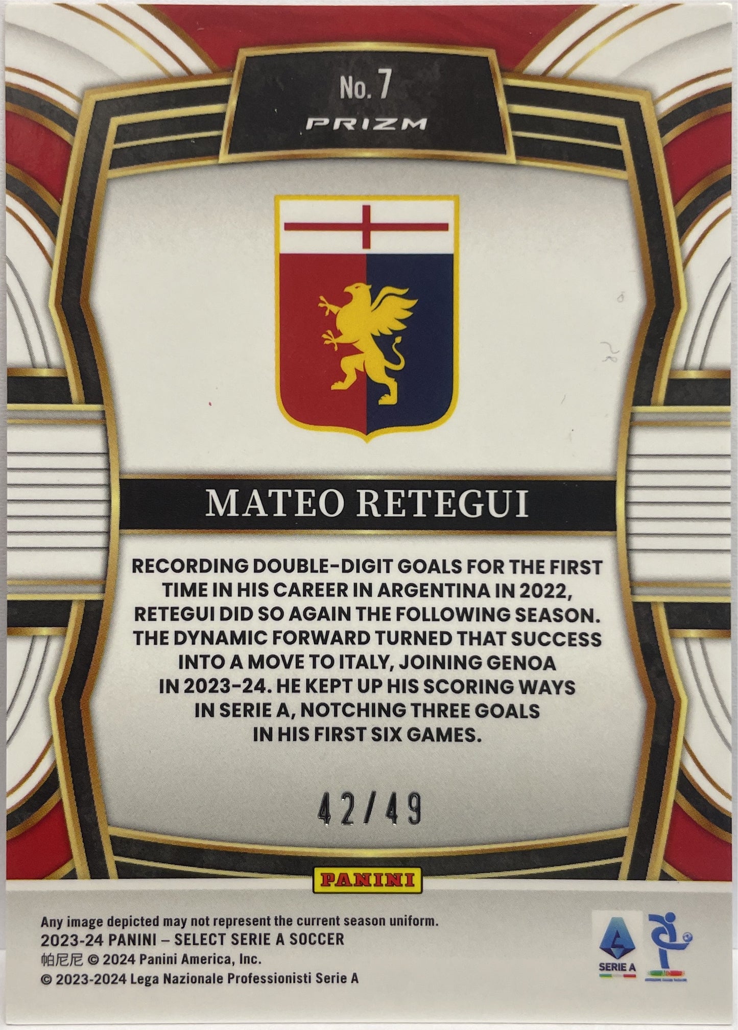 Mateo Retegui 42/49 Rookie Equalizer Tie-Dye Select Serie A 2023/24